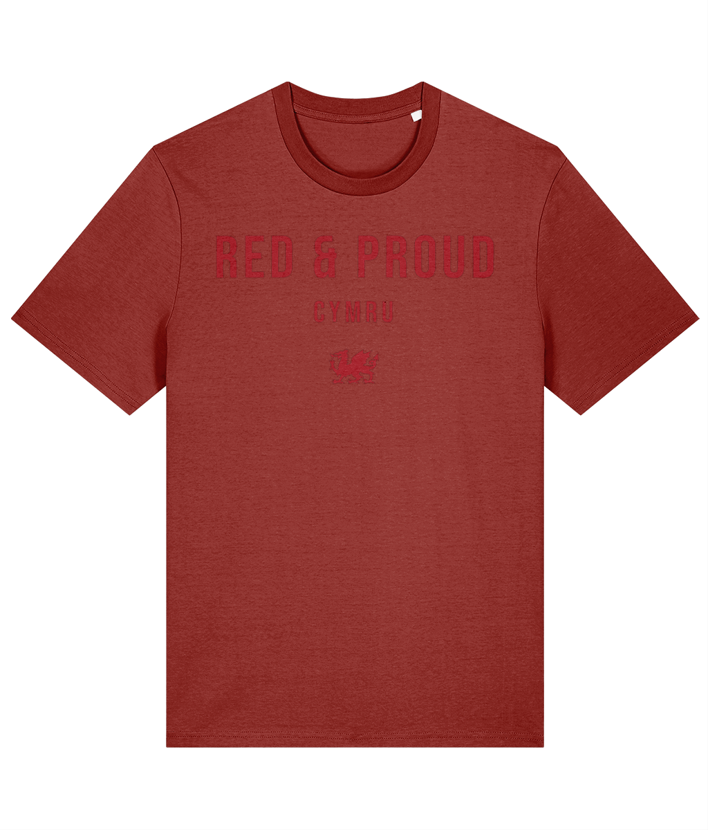 Red & Proud Welsh Rugby T-Shirt in Earthy Red — Made in Cymru