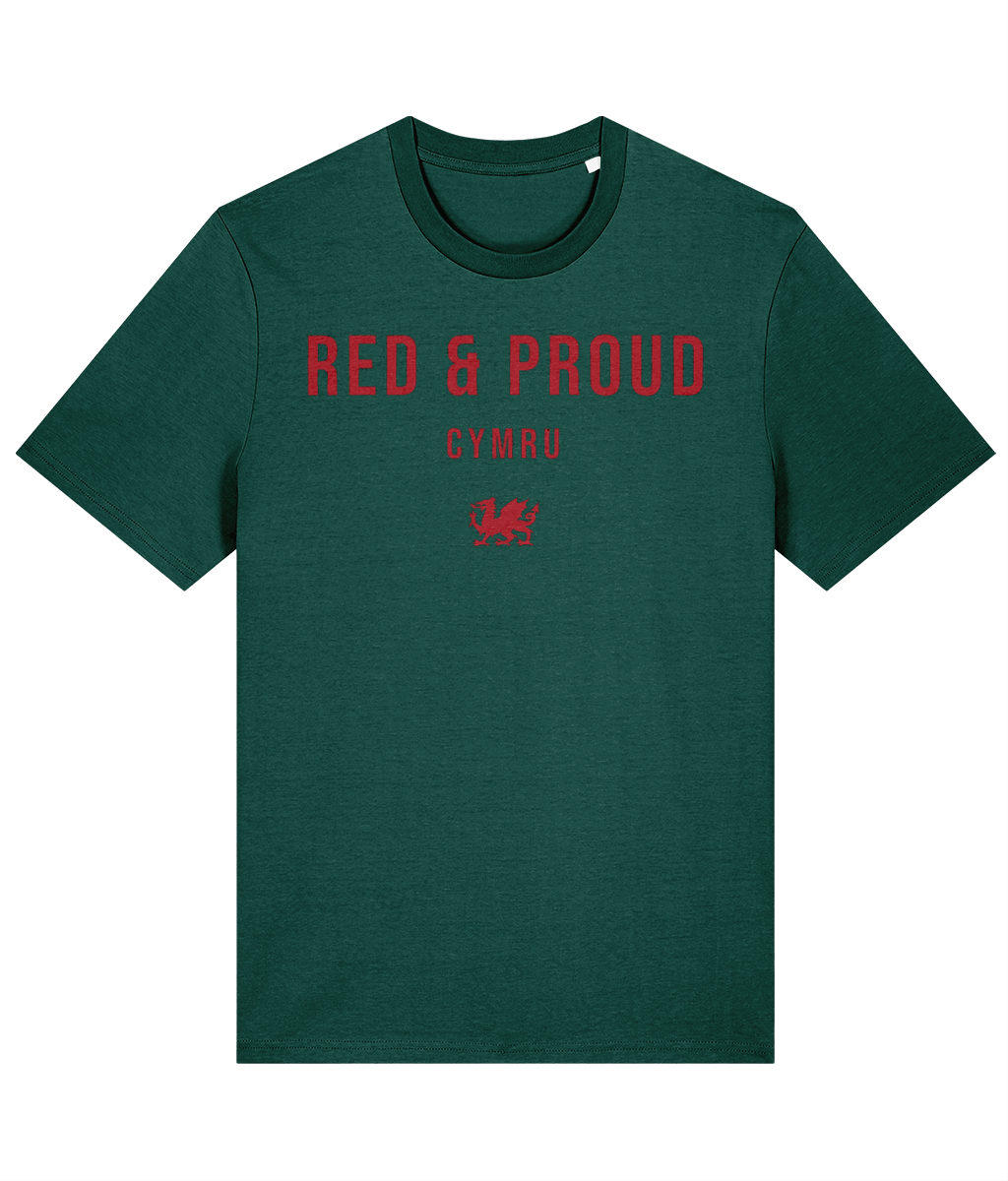 Red & Proud Welsh Rugby T-Shirt in Glazed Green — Made in Cymru