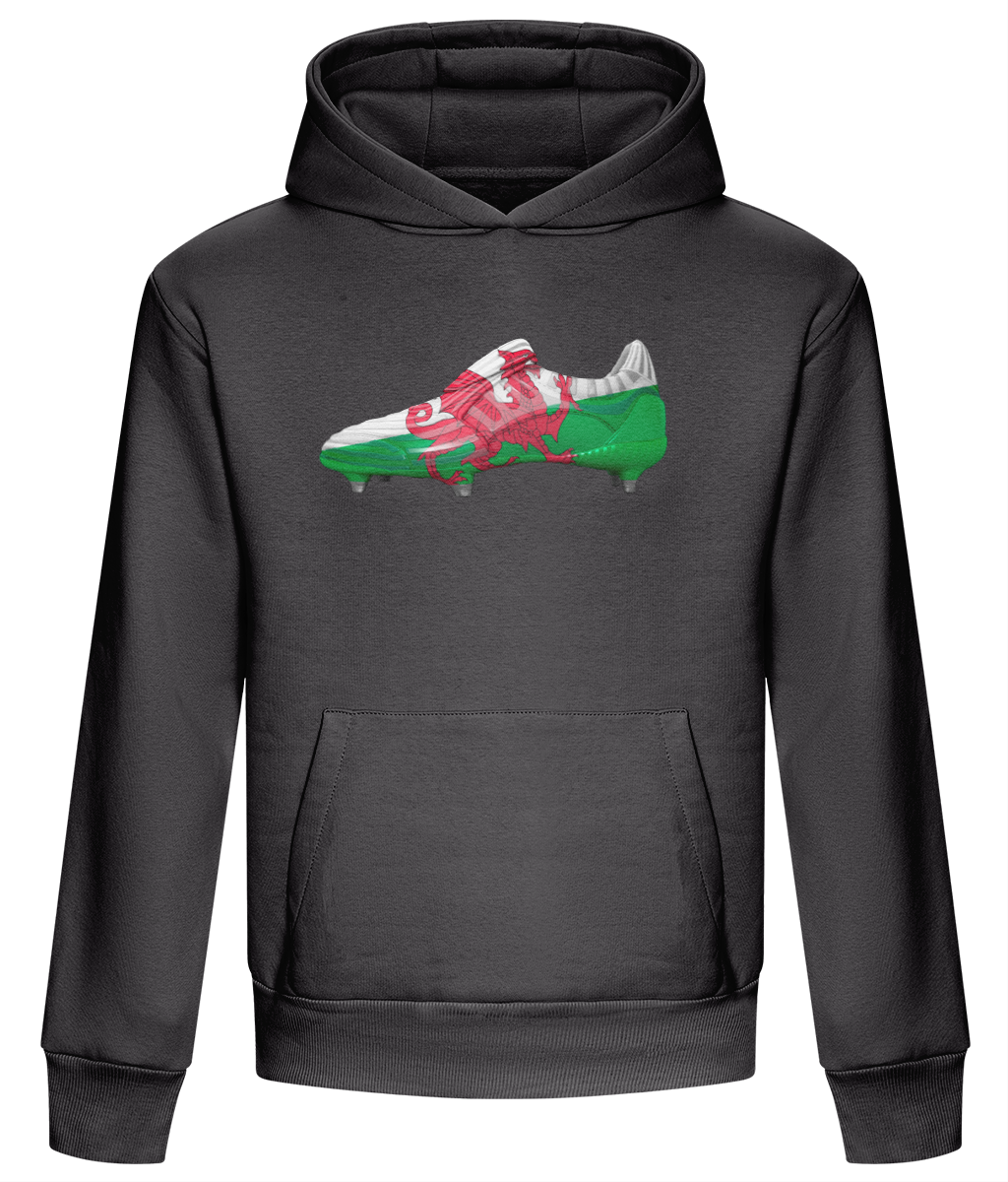Made in Cymru Welsh football boot heavyweight boxy hoodie – Solid Charcoal front mockup