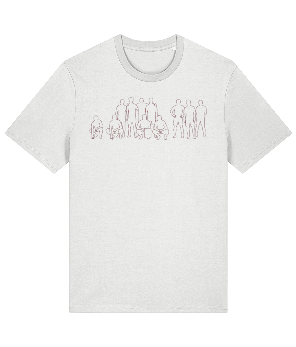The Photo Welsh football team photo t-shirt in white, line drawing of the lopsided Wales team lineup, Made in Cymru