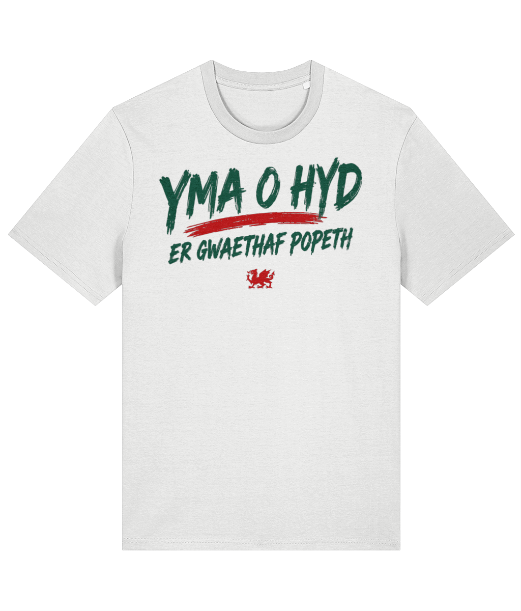 Yma O Hyd Er Gwaethaf Popeth Welsh T-shirt front product mockup, image 4, Made in Cymru