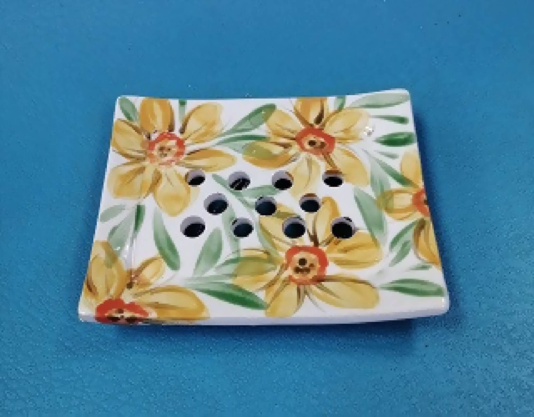 Daffodil soap dish, hand made and hand decorated