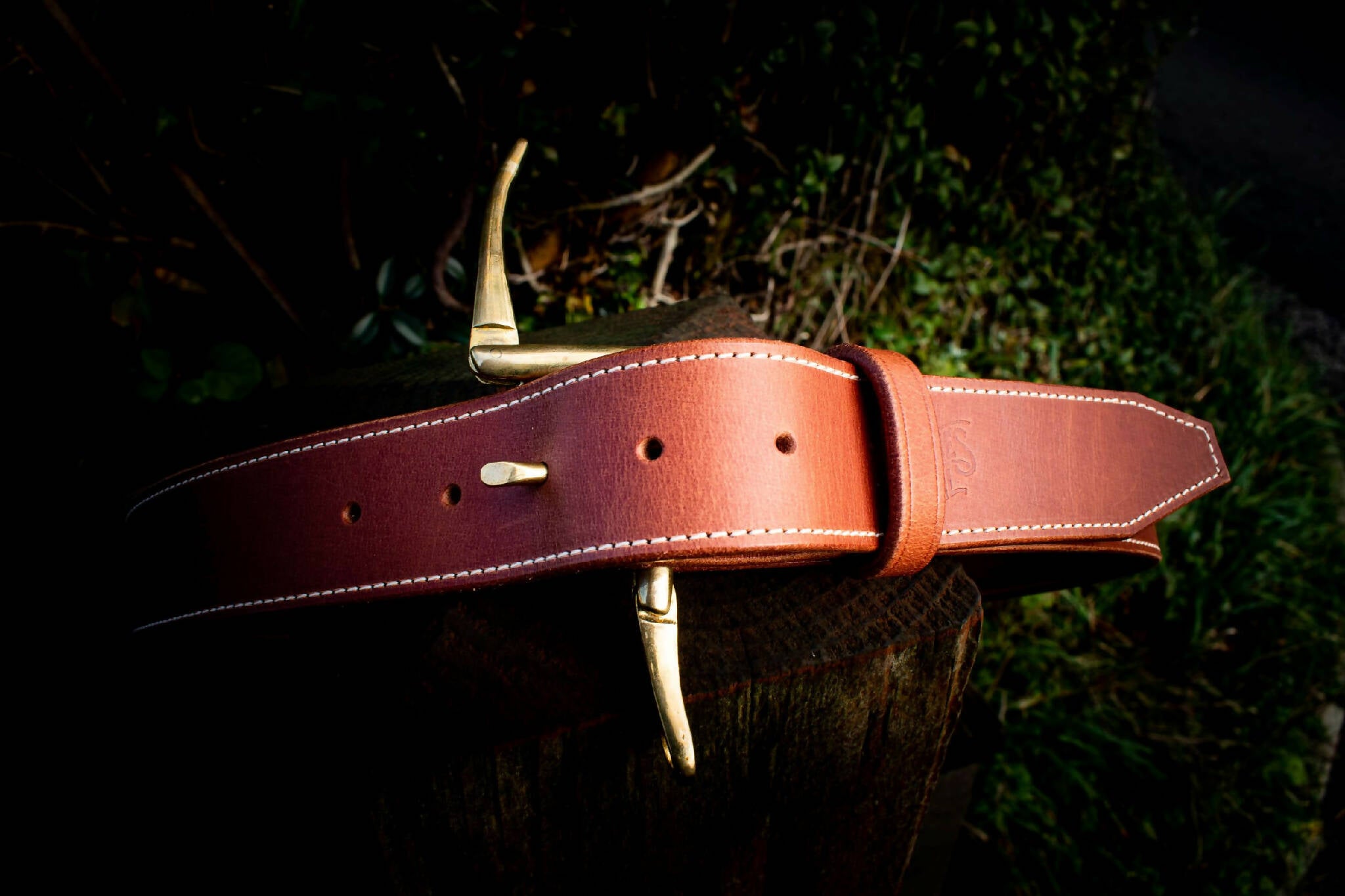 Leather belt with New York fireman's buckle