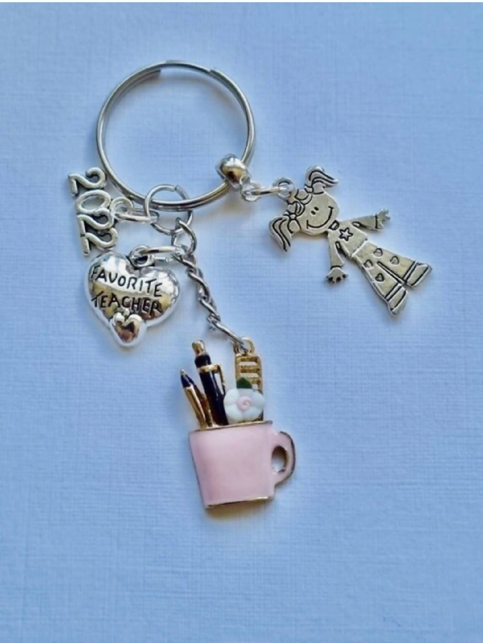 End of term gift for your child's teacher. Pretty keyring with charms.