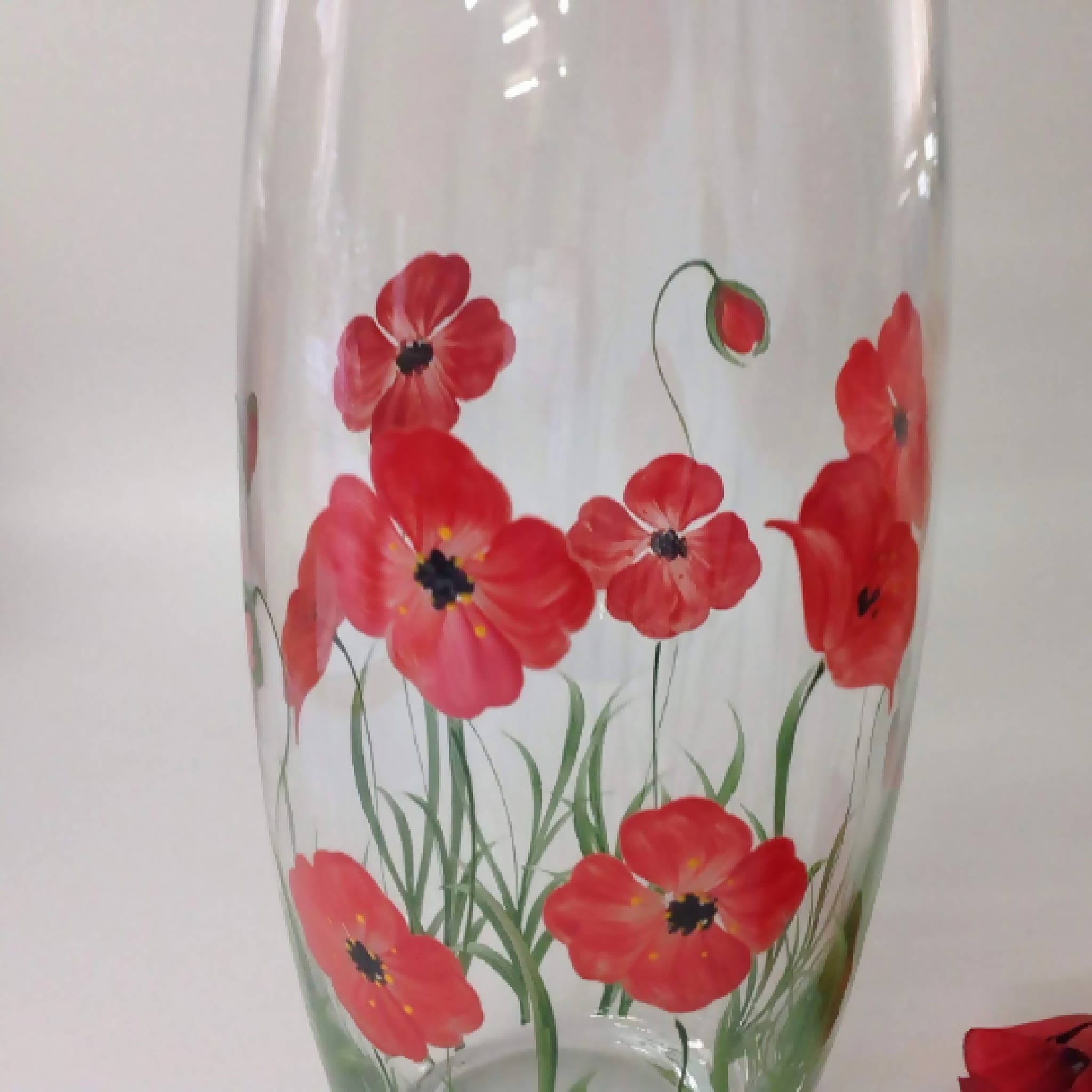 Hand Painted Large Barrel Vase Red Poppy Design