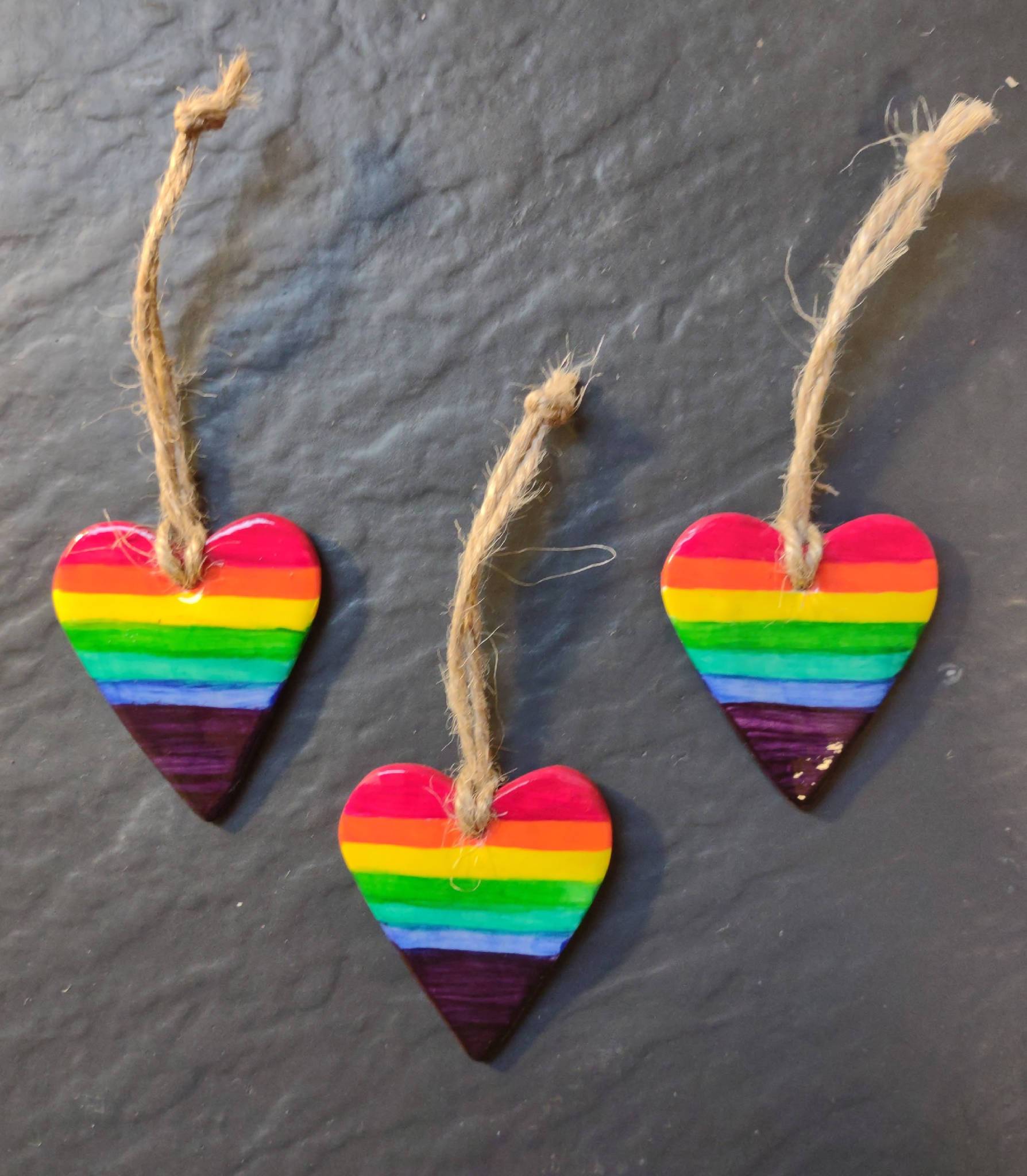 Clay Rainbow Heart Decorations Set of 3
