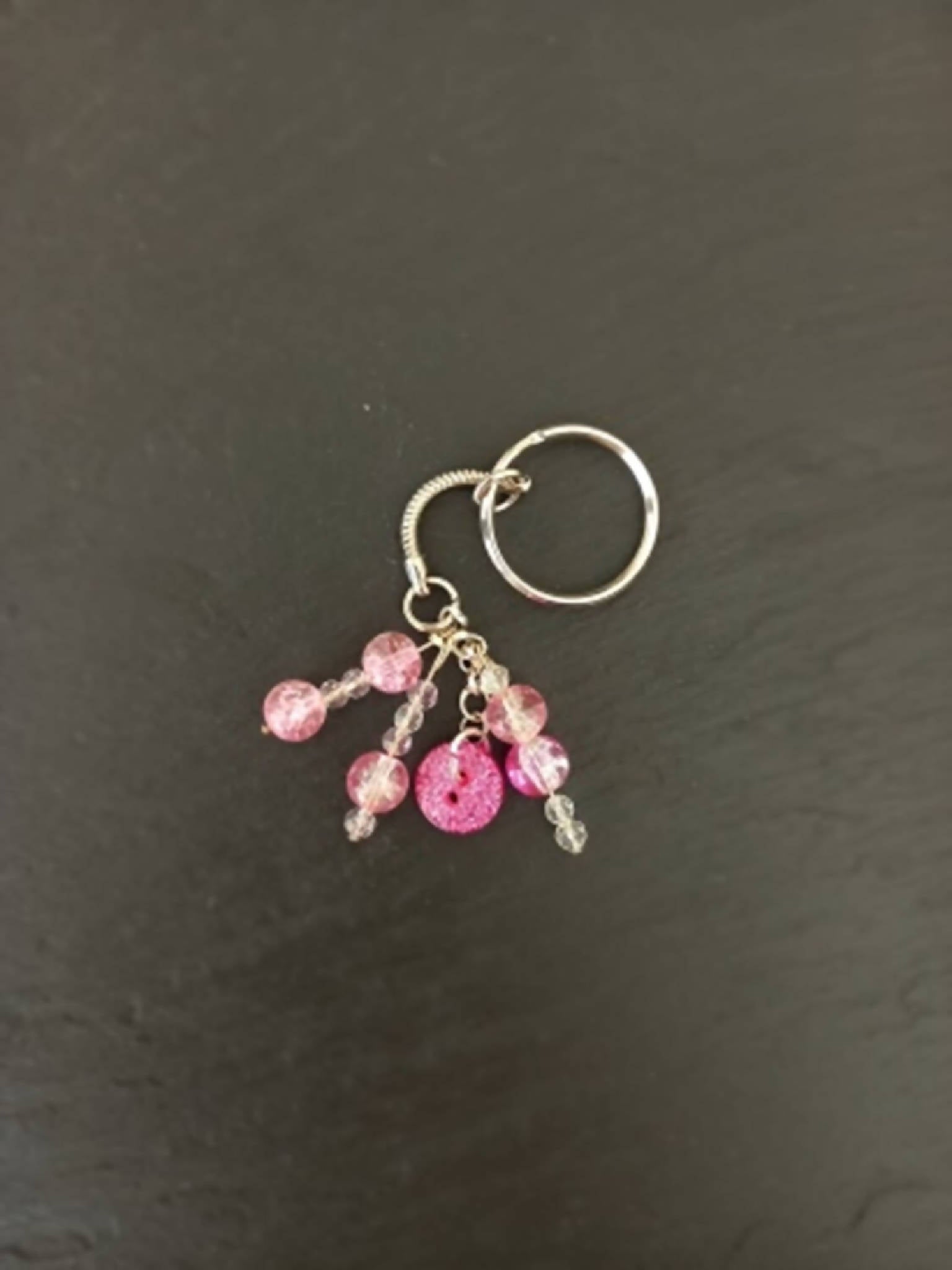 Keyring Handbag Charm with Pink Crackle Beads