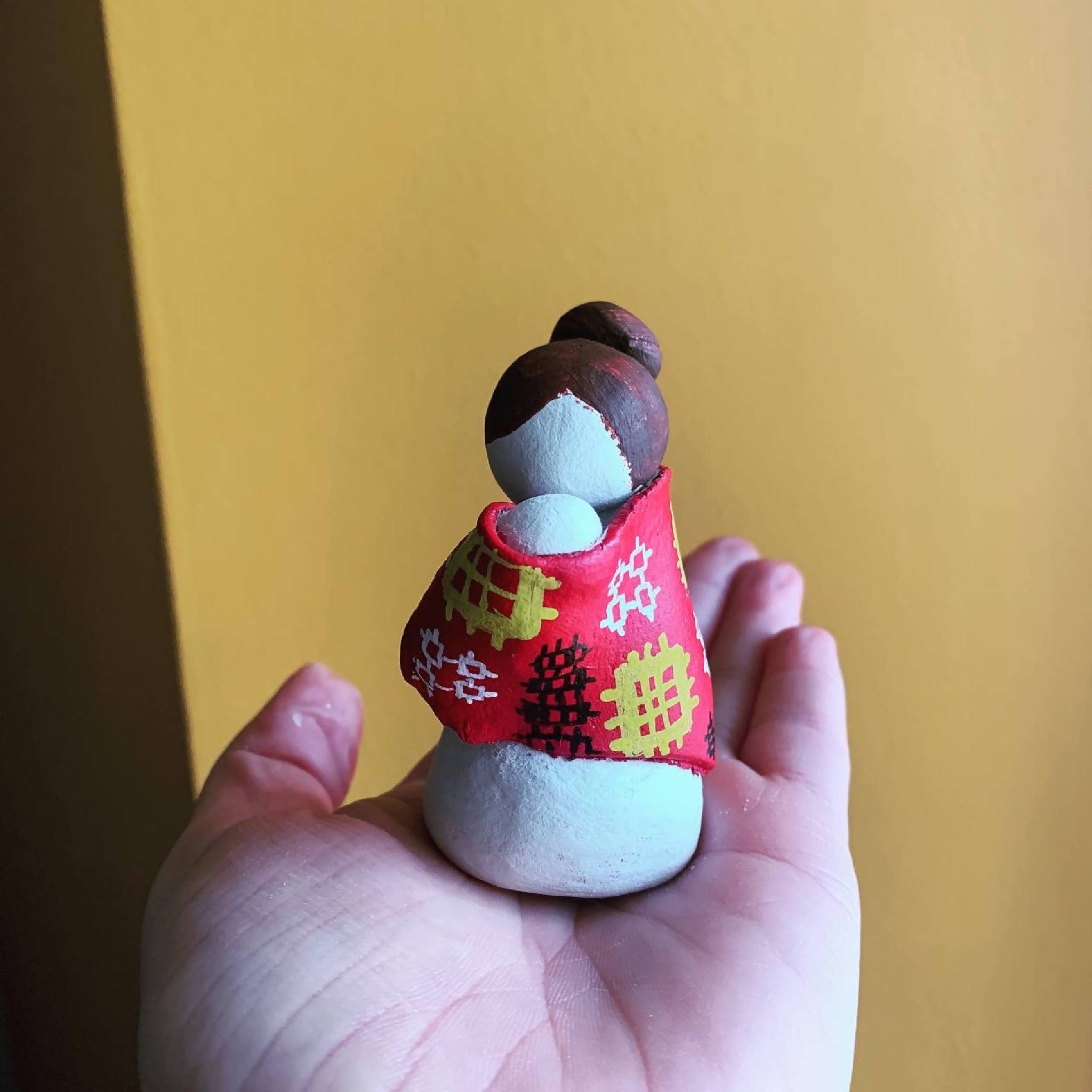 Mam Fach, red Siol Fagu Mother with Baby Clay Ornament