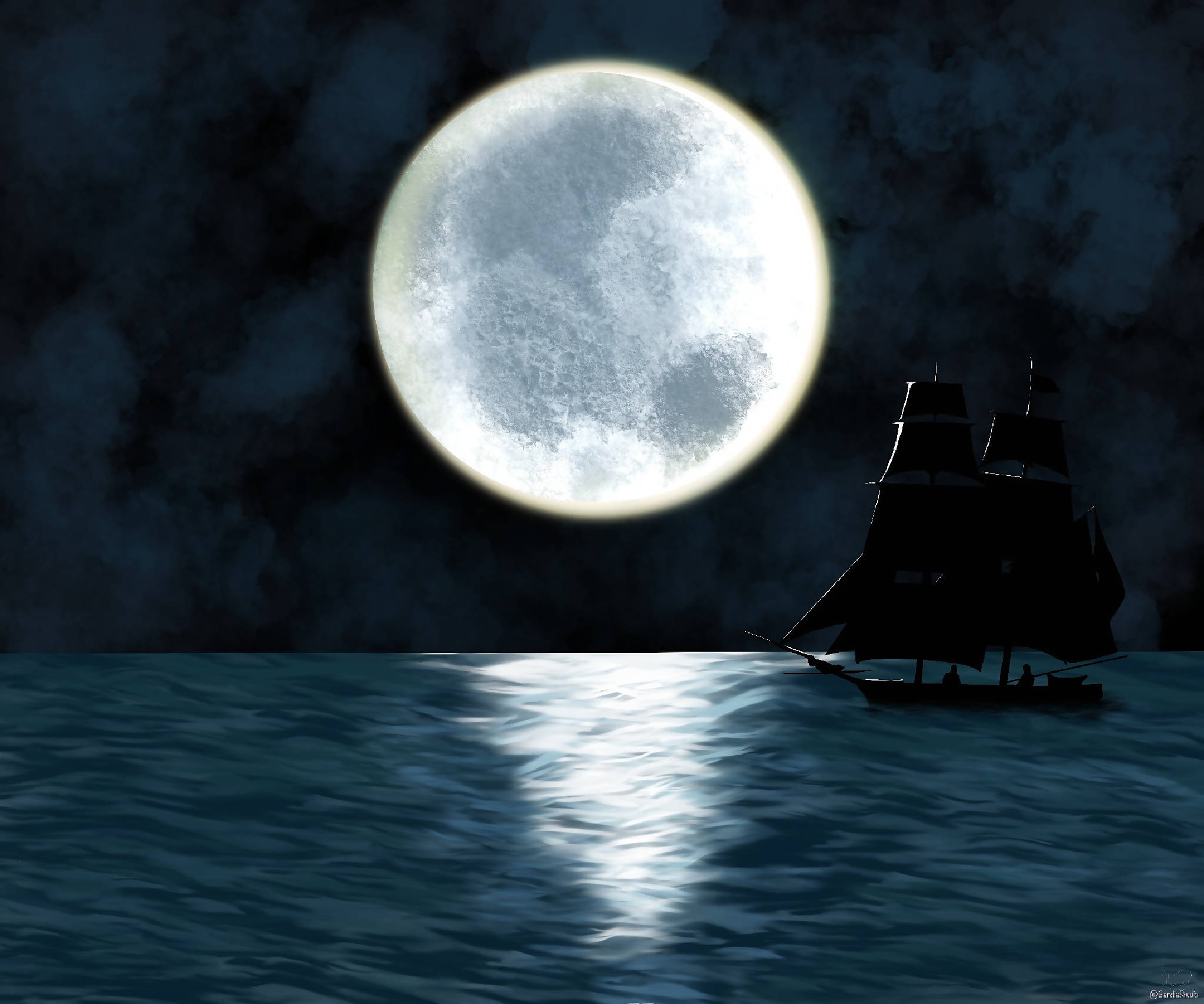 Pirate Ship | Moonlight Digital Art Print | Christmas Gift Idea | Nautical Decoration | Halloween Poster