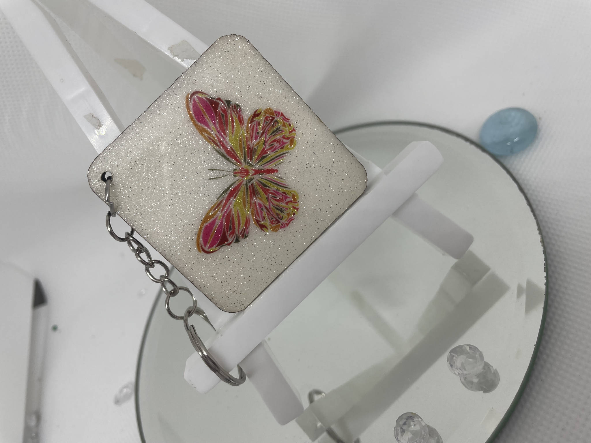 Personalised butterfly glitter keyring bag charm
