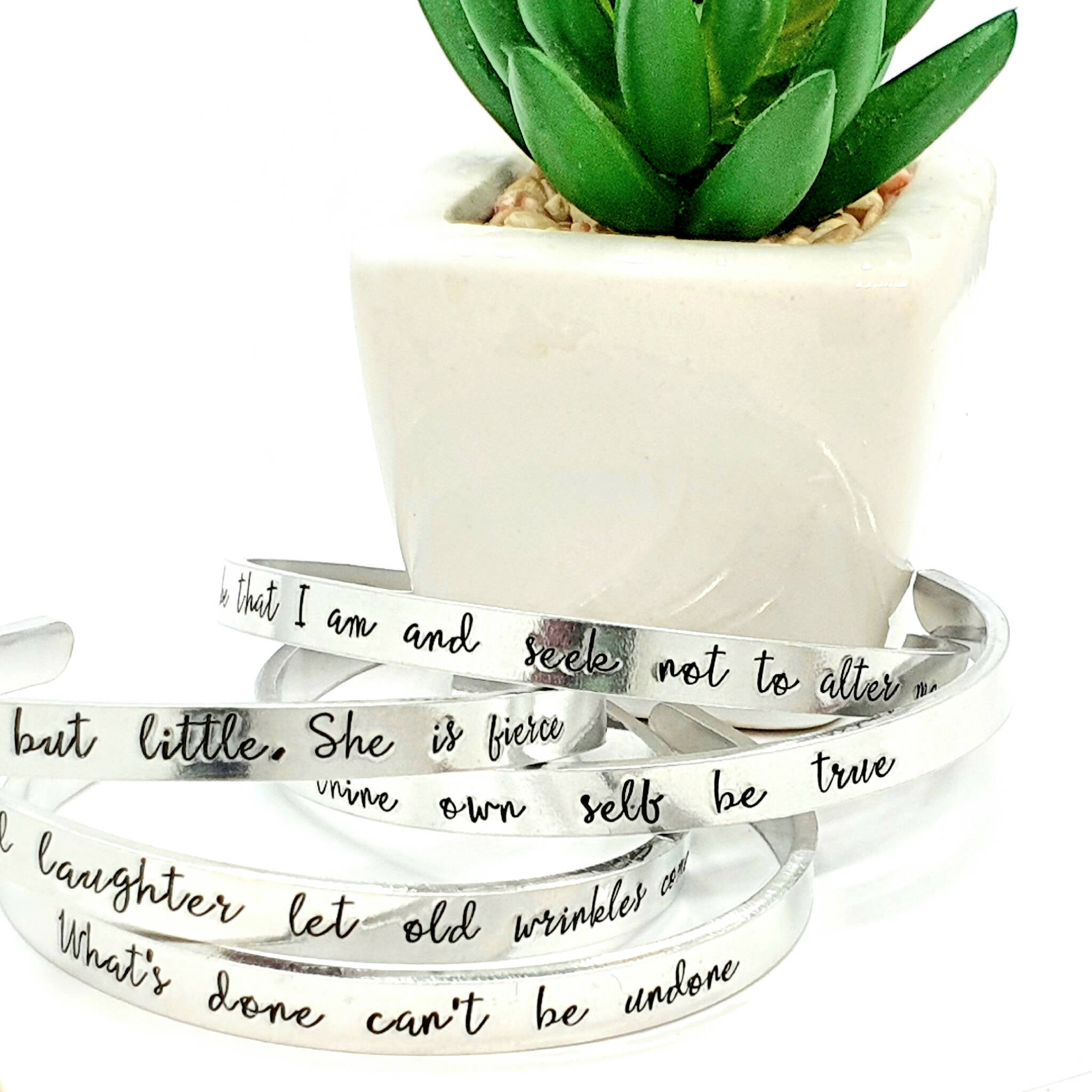 The Merchant of Venice 'With Mirth and Laughter Let Old Wrinkles Come' Aluminium Quote Cuff