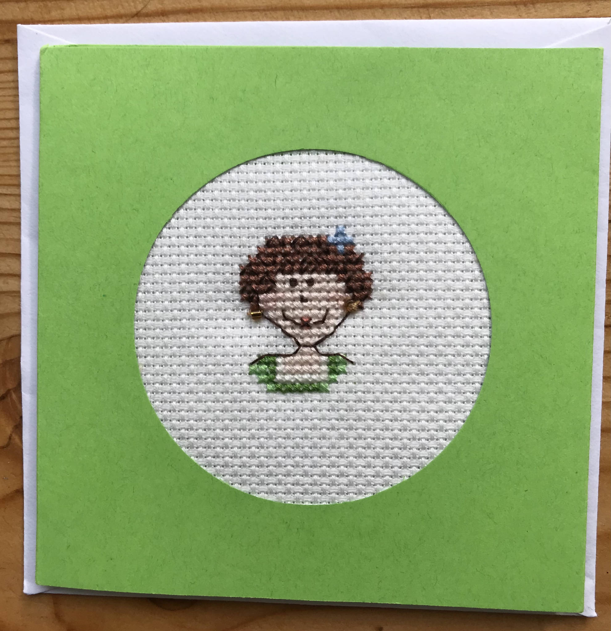 Cross Stitch Card - Lady with Curly Hair