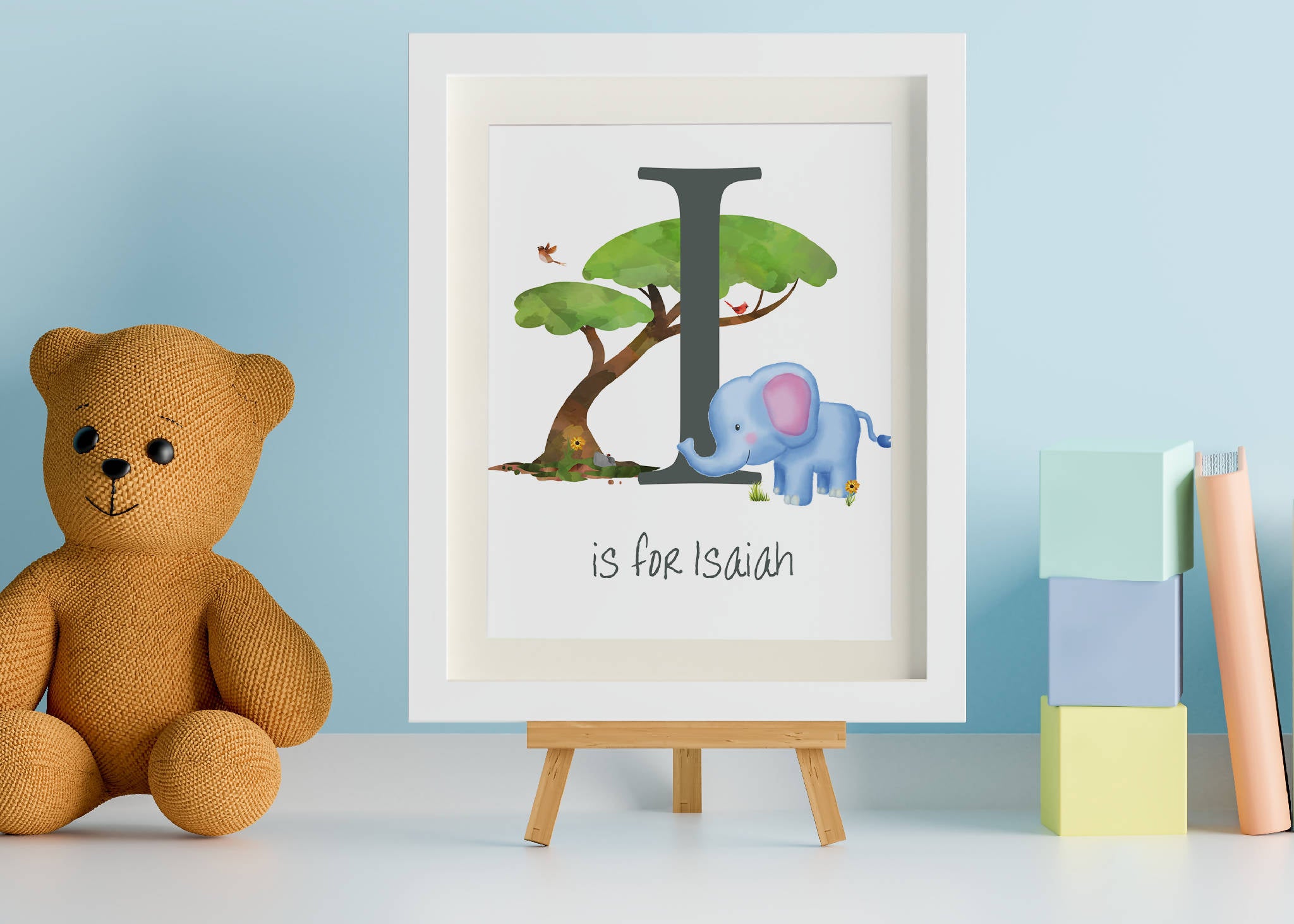 Initial and Name Art Print, Personalised, Nursery Name Print, 5 Themes available