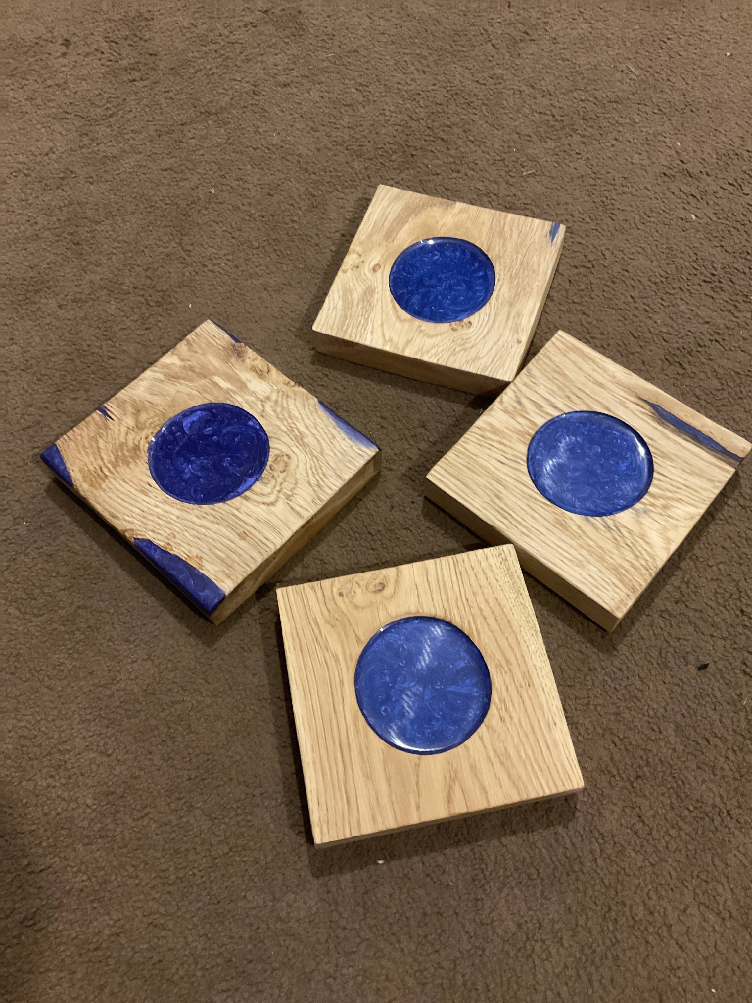 Solid oak and resin coaster