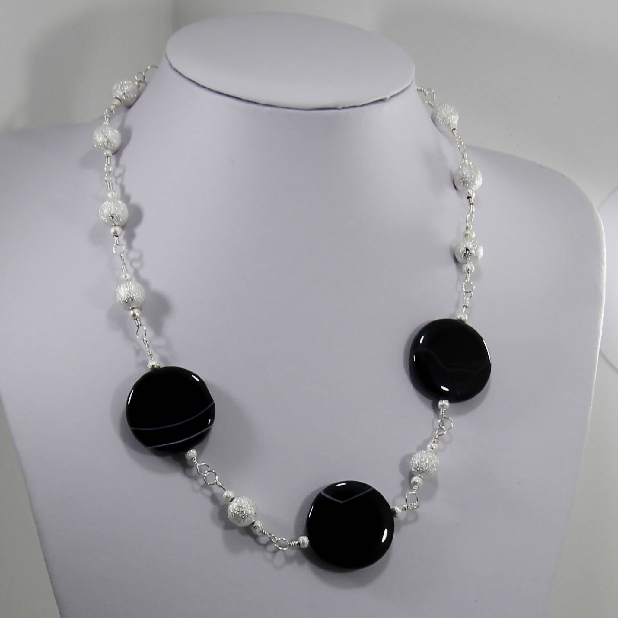 Agate Gemstone & Silver Stardust Beaded Necklace (202)