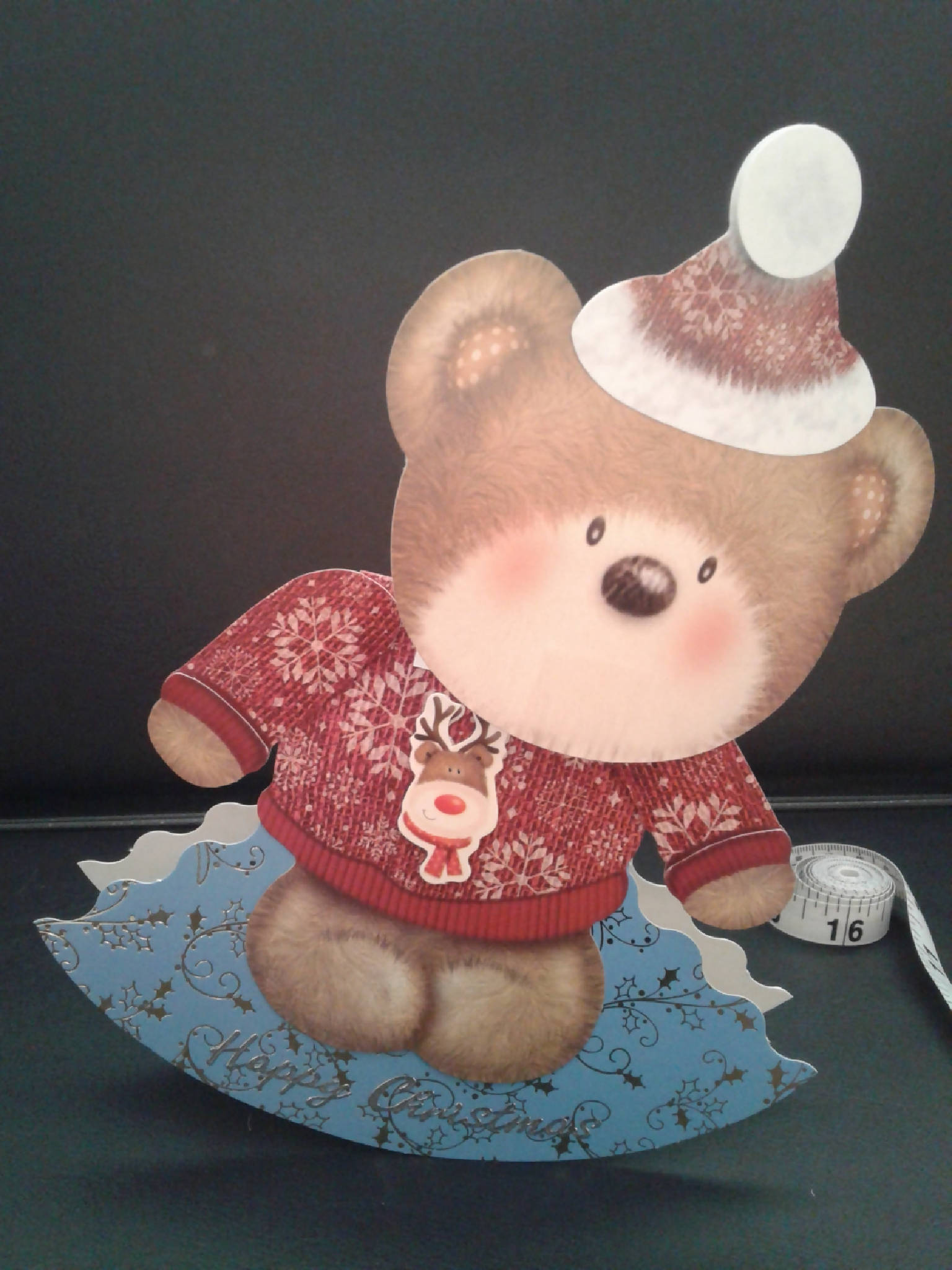 Christmas card, rocking teddy bear