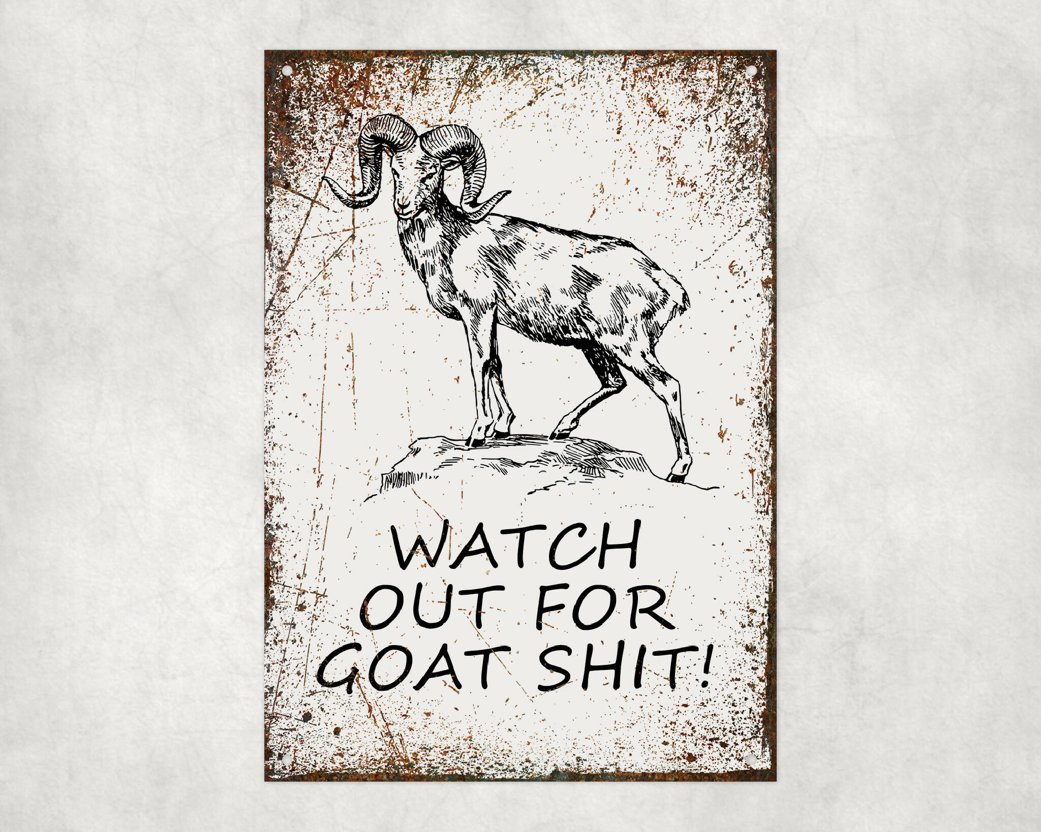 Funny Metal Signs | Watch Out For Goat Sh*t | Man Cave | Garden | Shed | Wall Plaque | Toilet Humour