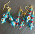 Blue Patterned Glass Bead Earrings with Red and Blue Crystals