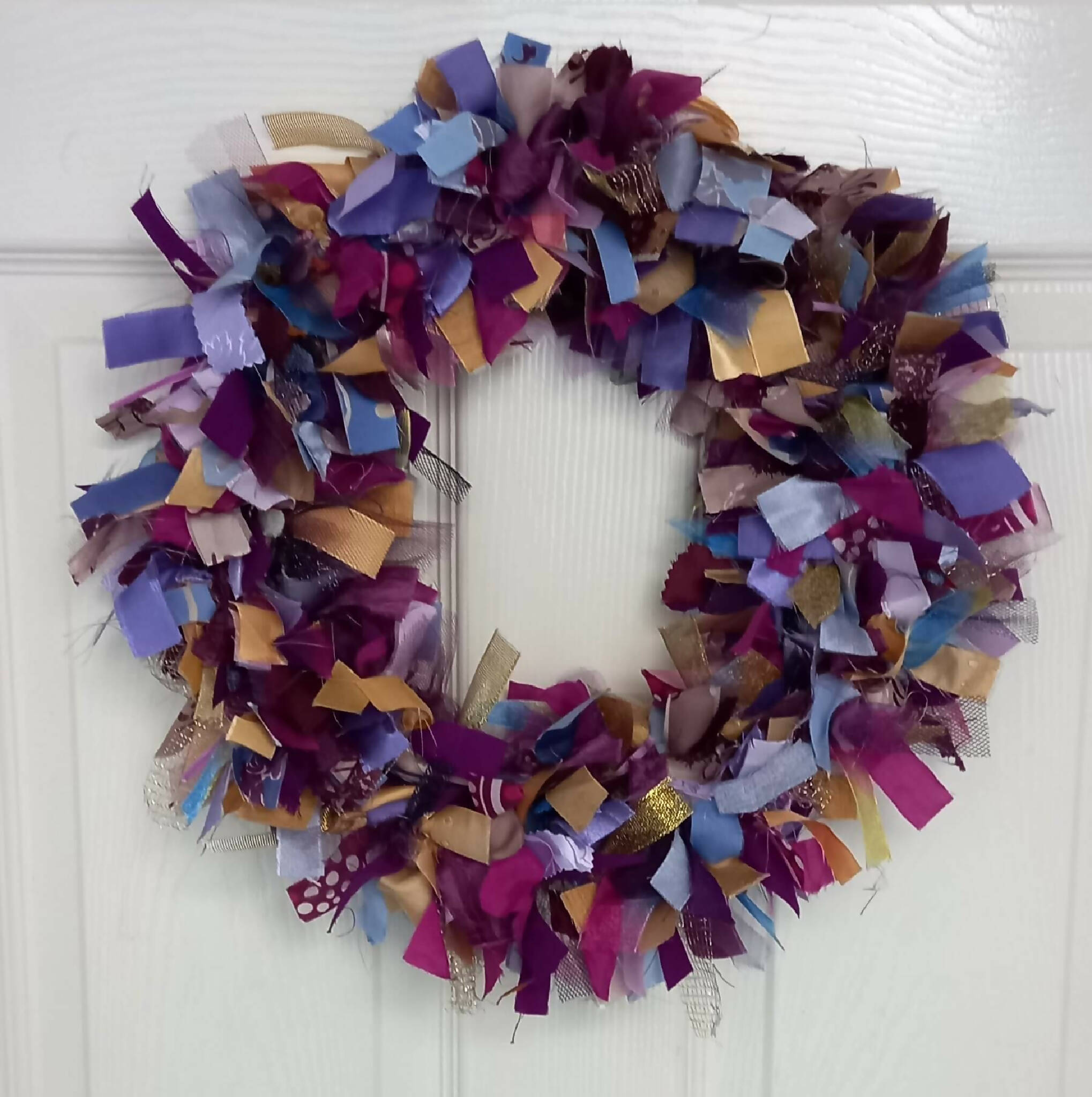 Rag Wreath in Purple Lilac and Gold