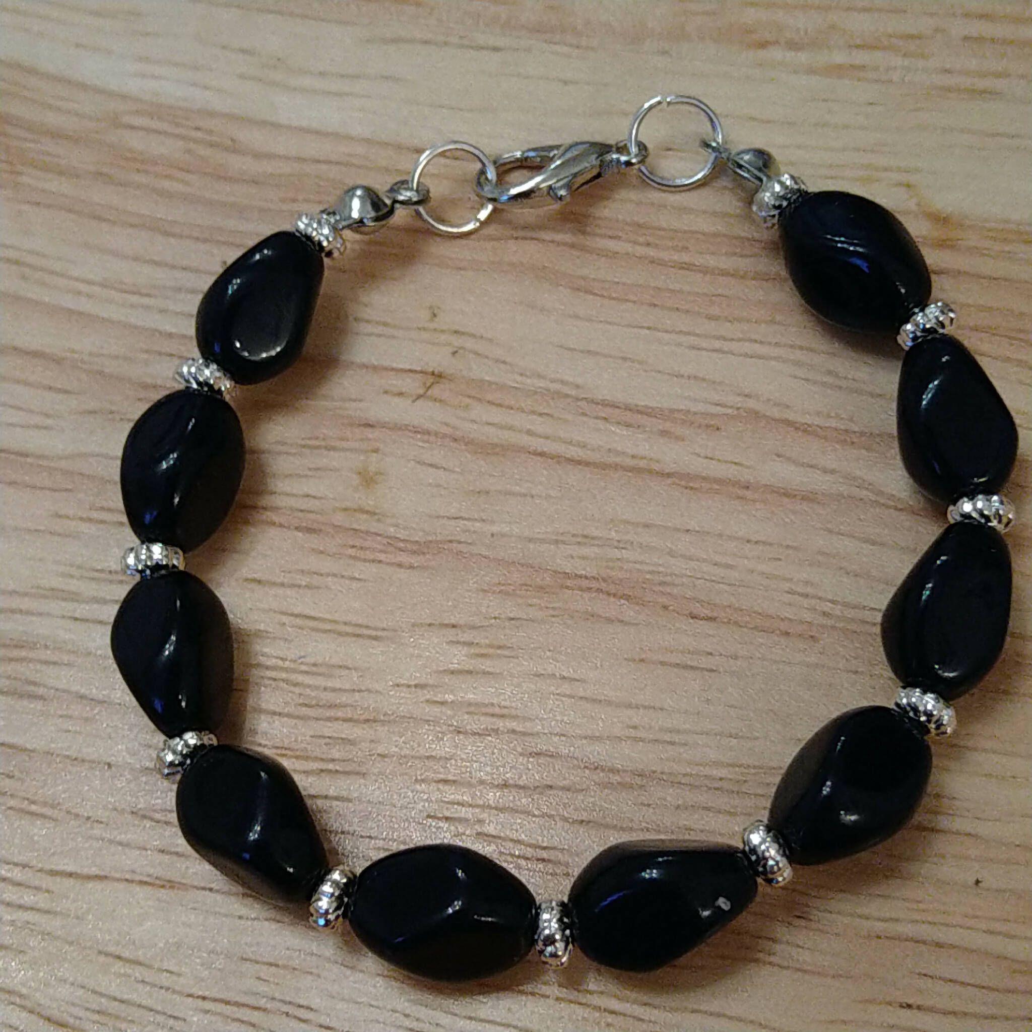 Handmade 16cm bracelet with recycled Navy Blue beads & silver spacers