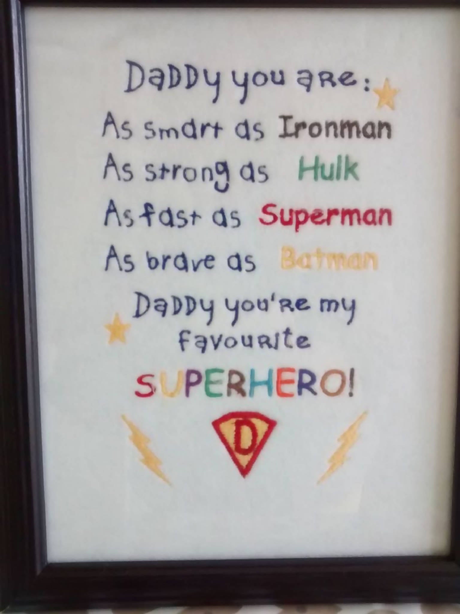 Sweetpea Embroidered Frame - Superhero Daddy
