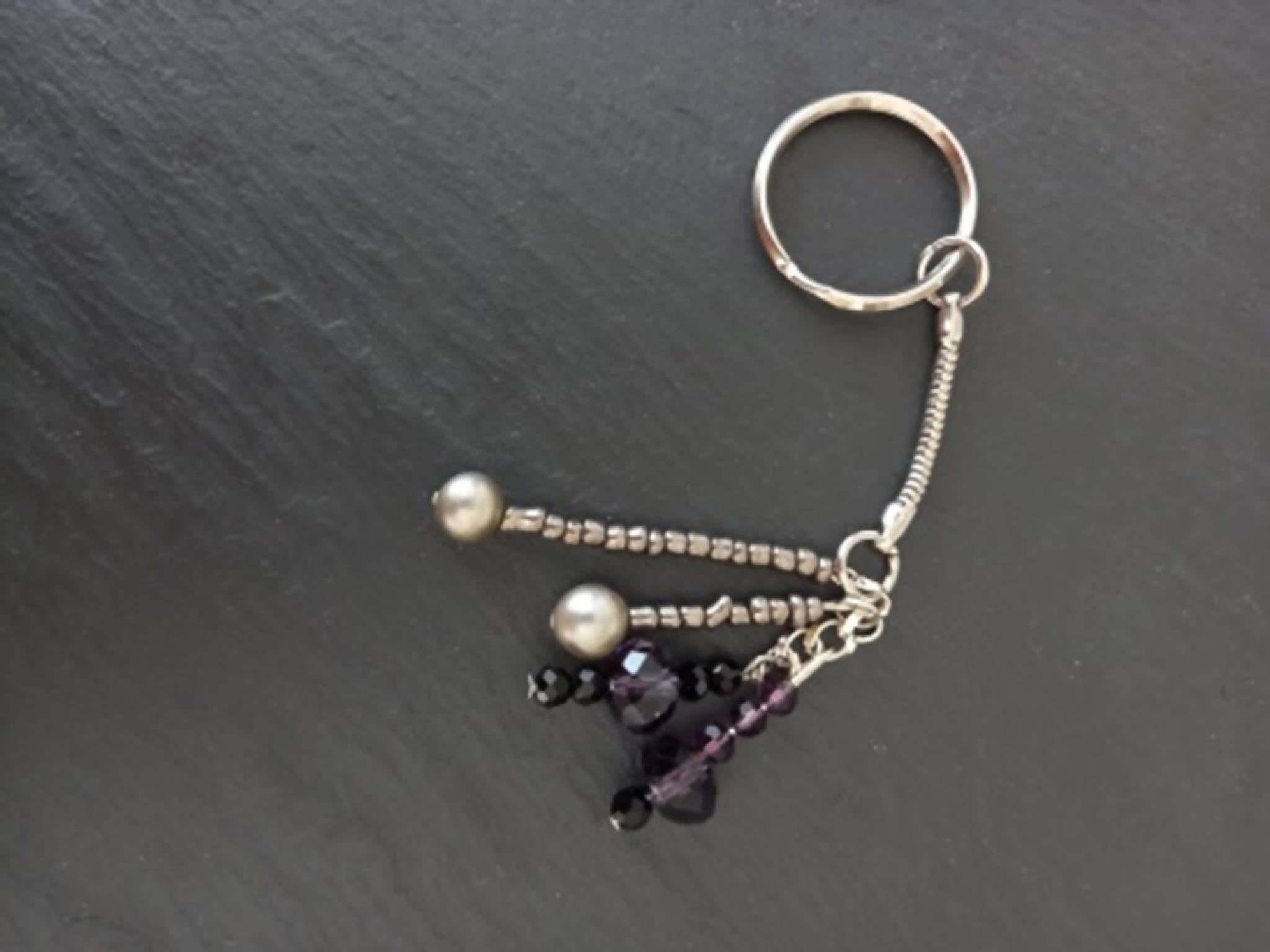 Keyring Handbag Charm with Purple and Silver Beads