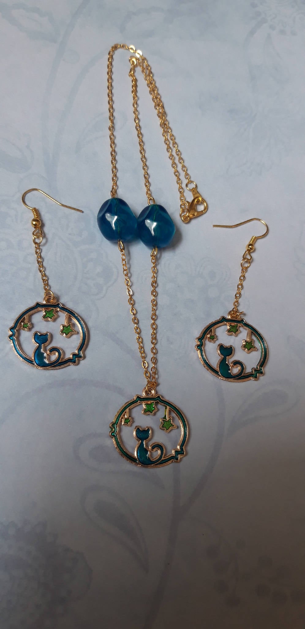 Mystic cats necklace and earring set