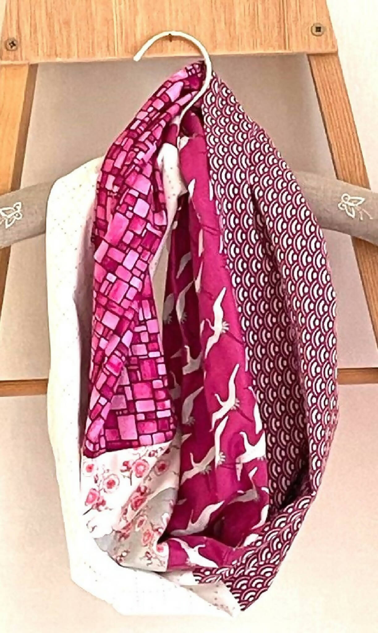 Infinity Scarf with Pink Cranes