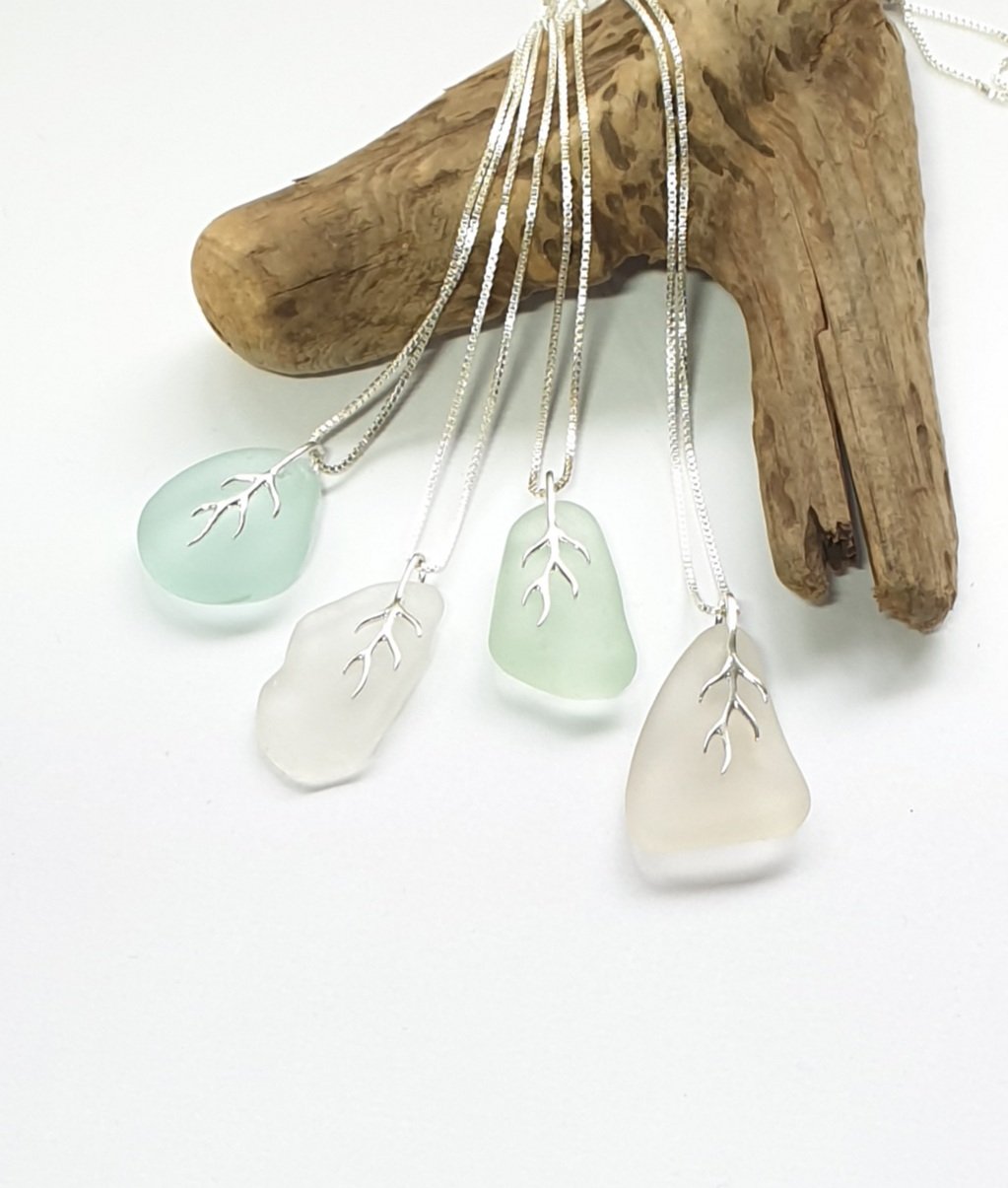 Branching Seaglass Pendant and Sterling Silver Chain