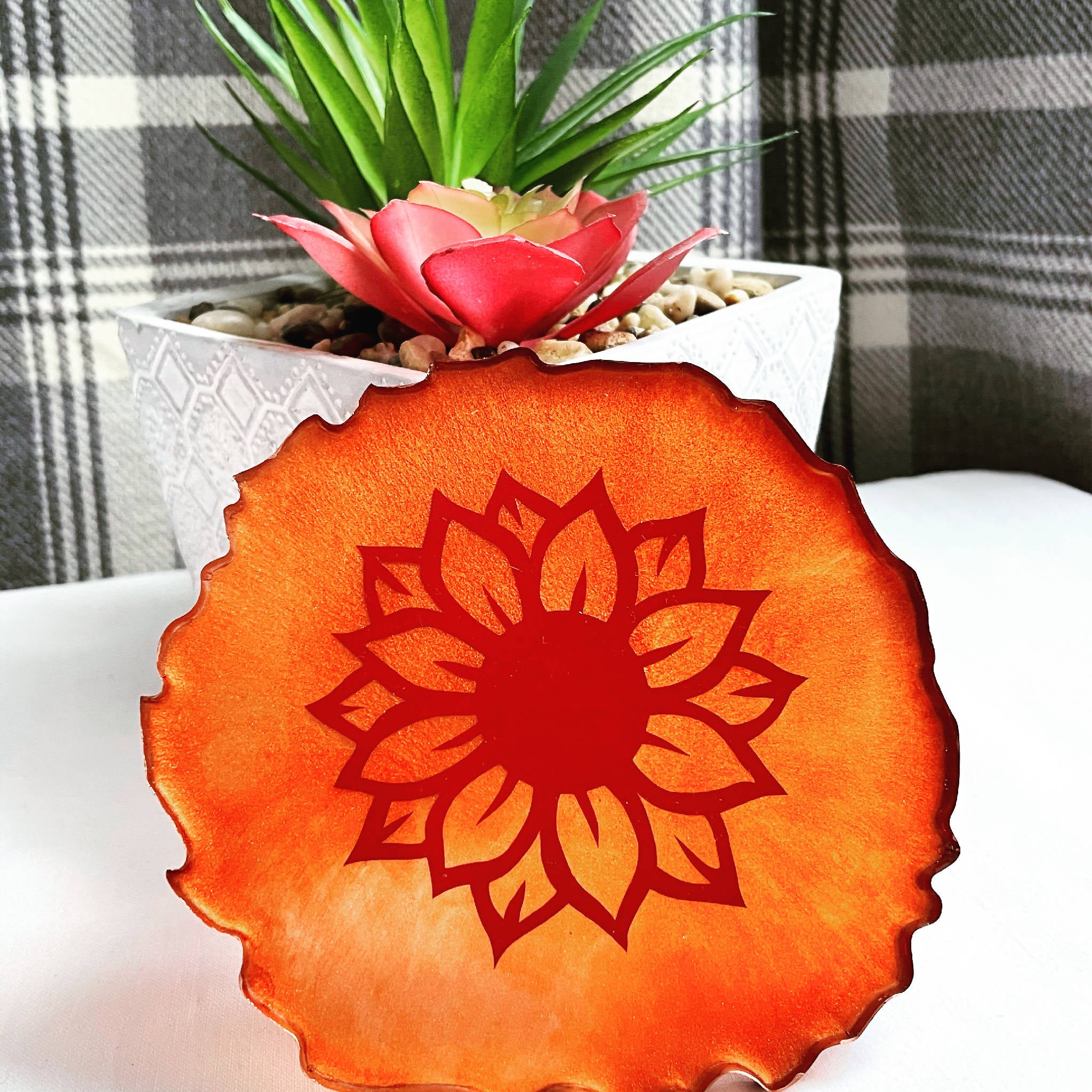 Orange Sunflower Agate Resin Coaster