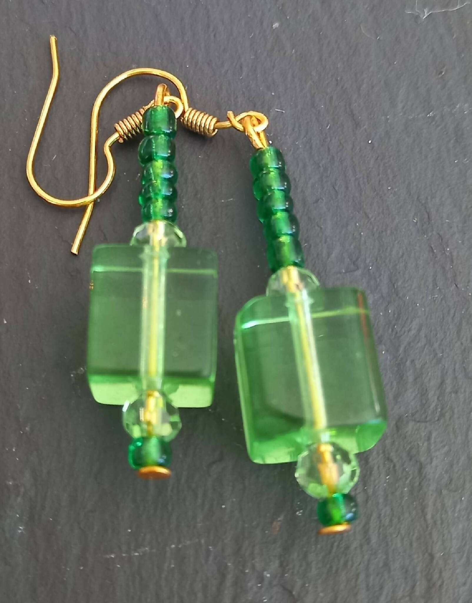 Earrings - Green Cubes