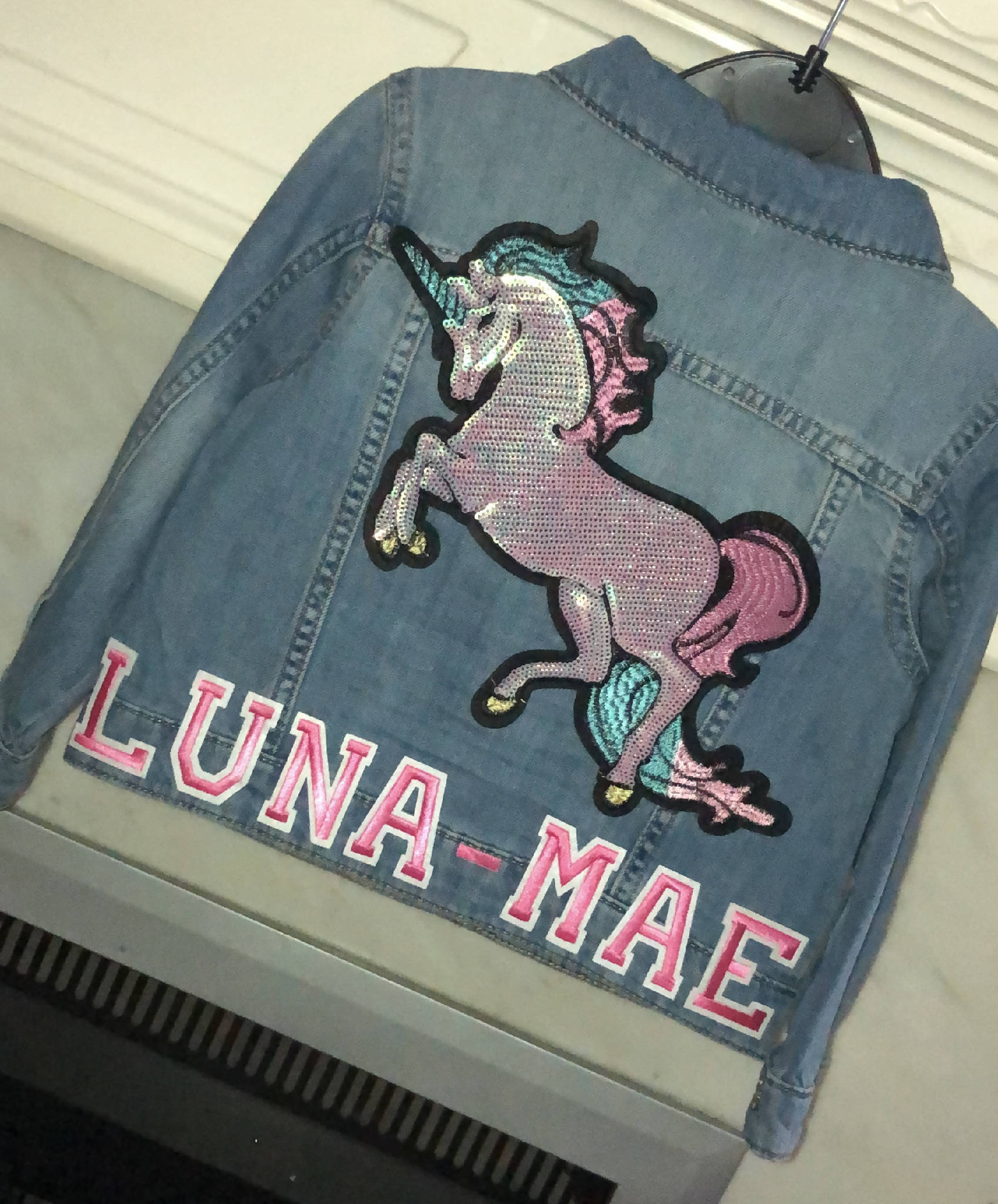Children’s unicorn personalised denim jacket
