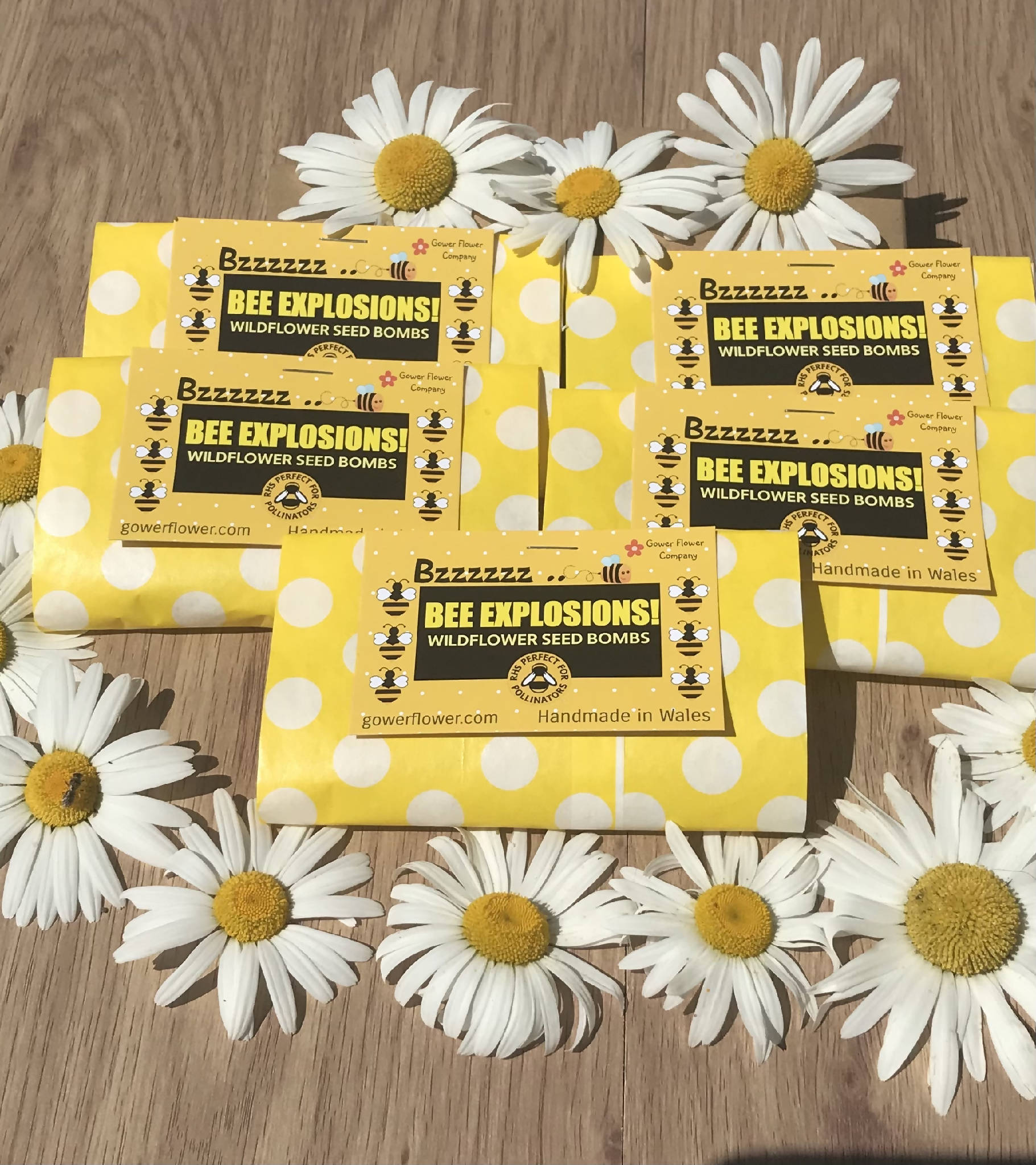 Bee Explosion Seed Bomb Party Pack - 1, 5 or 10 packs available. Each packet has 4 seed bombs inside and a product card/instructions