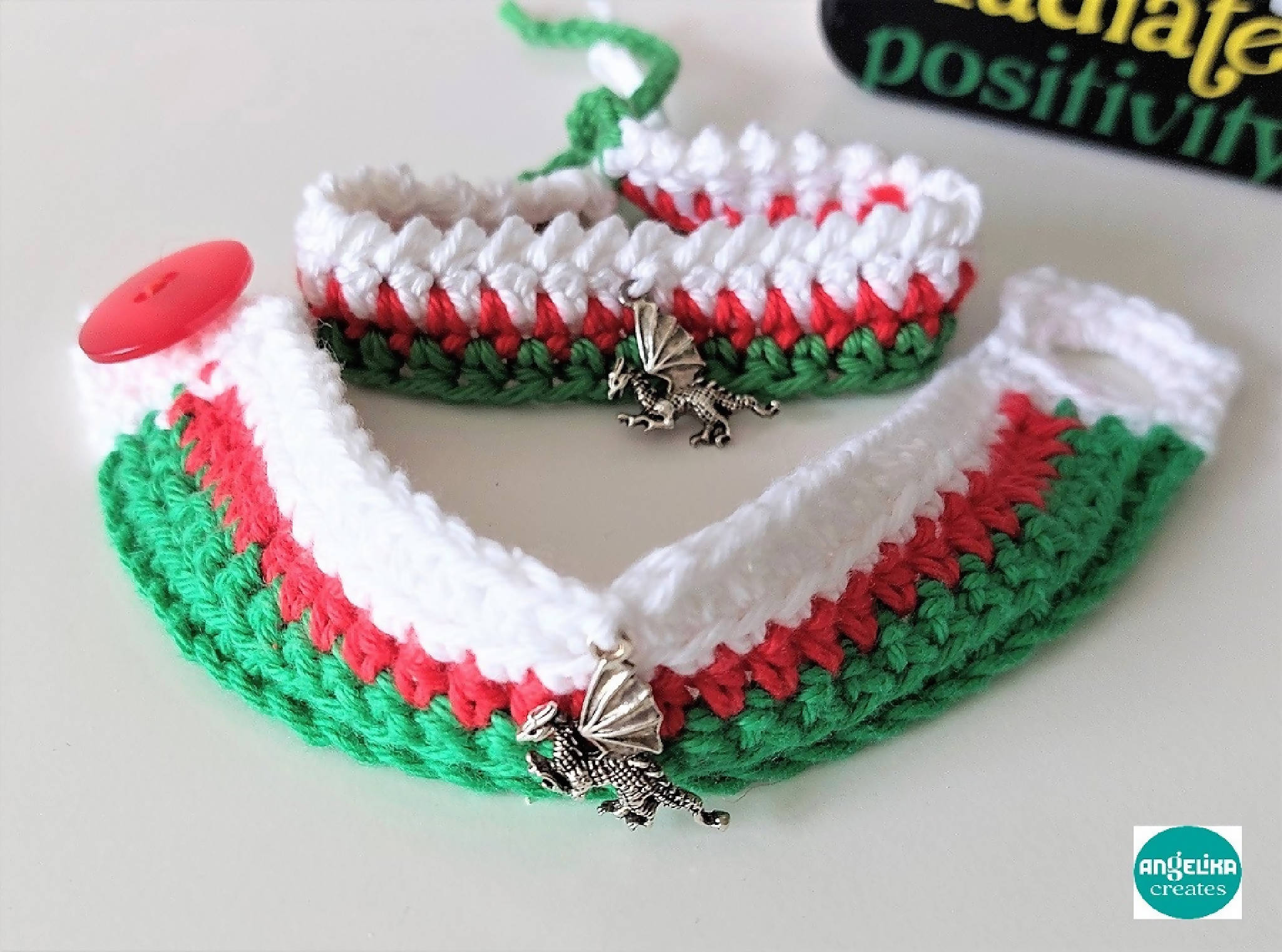 Bracelet in Welsh Colours with Dragon Charm
