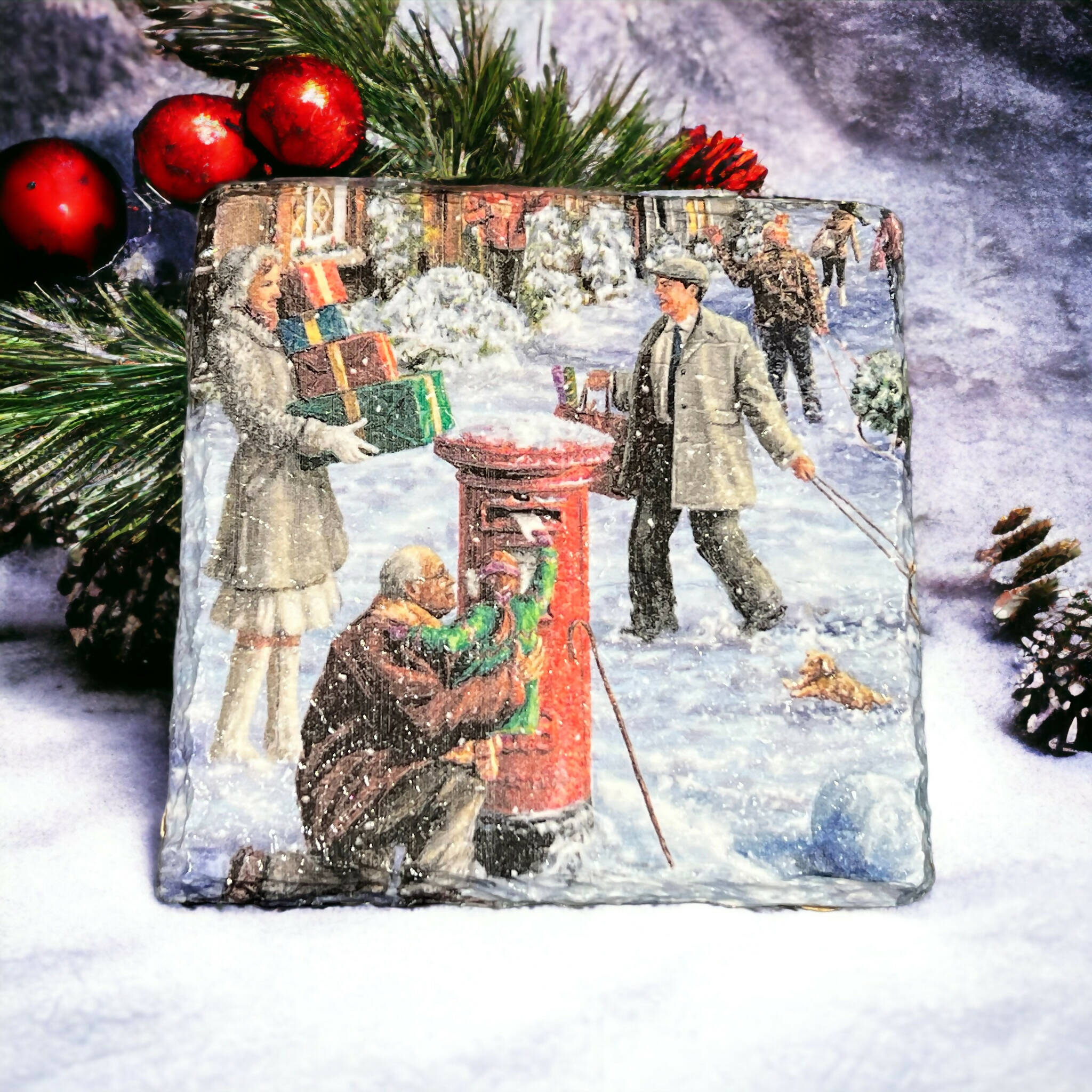 Festive Christmas present postal coaster, posting parcels drinks coaster, stocking filler gift