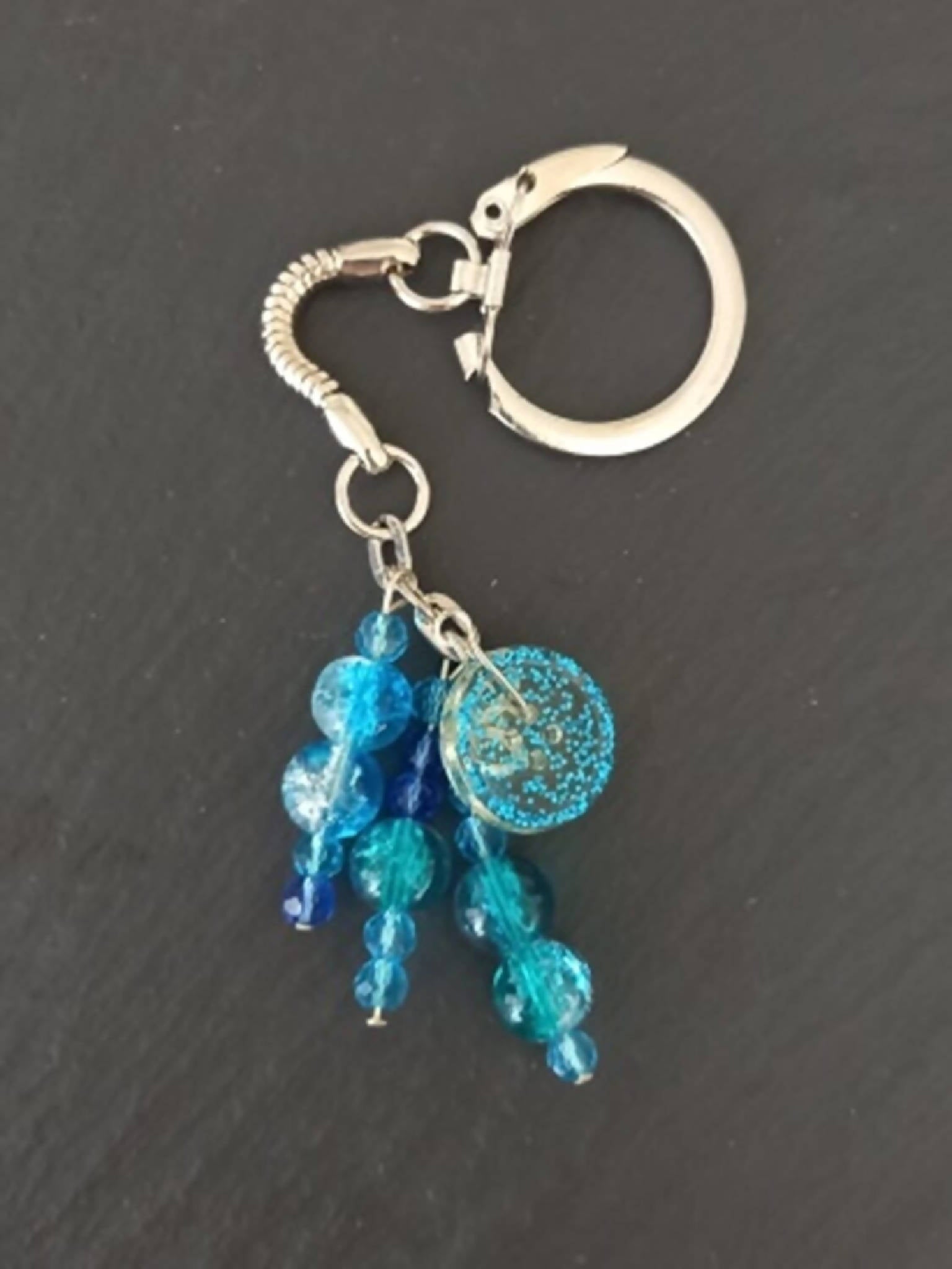 Turquoise Crackle Bead Keyring Handbag Charm
