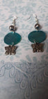 Teal shell and butterfly earrings