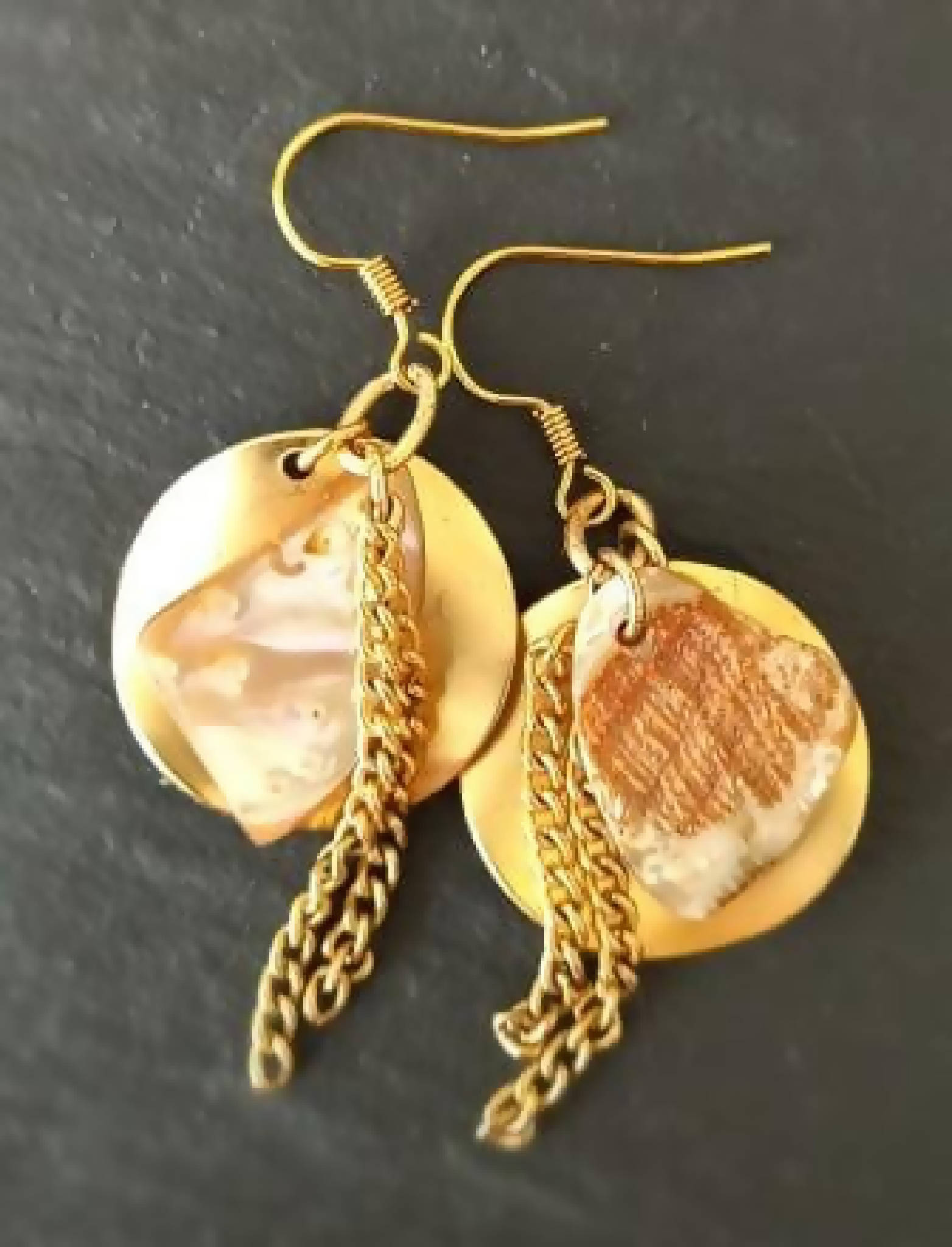 Large Gold Disc and Shell Earrings