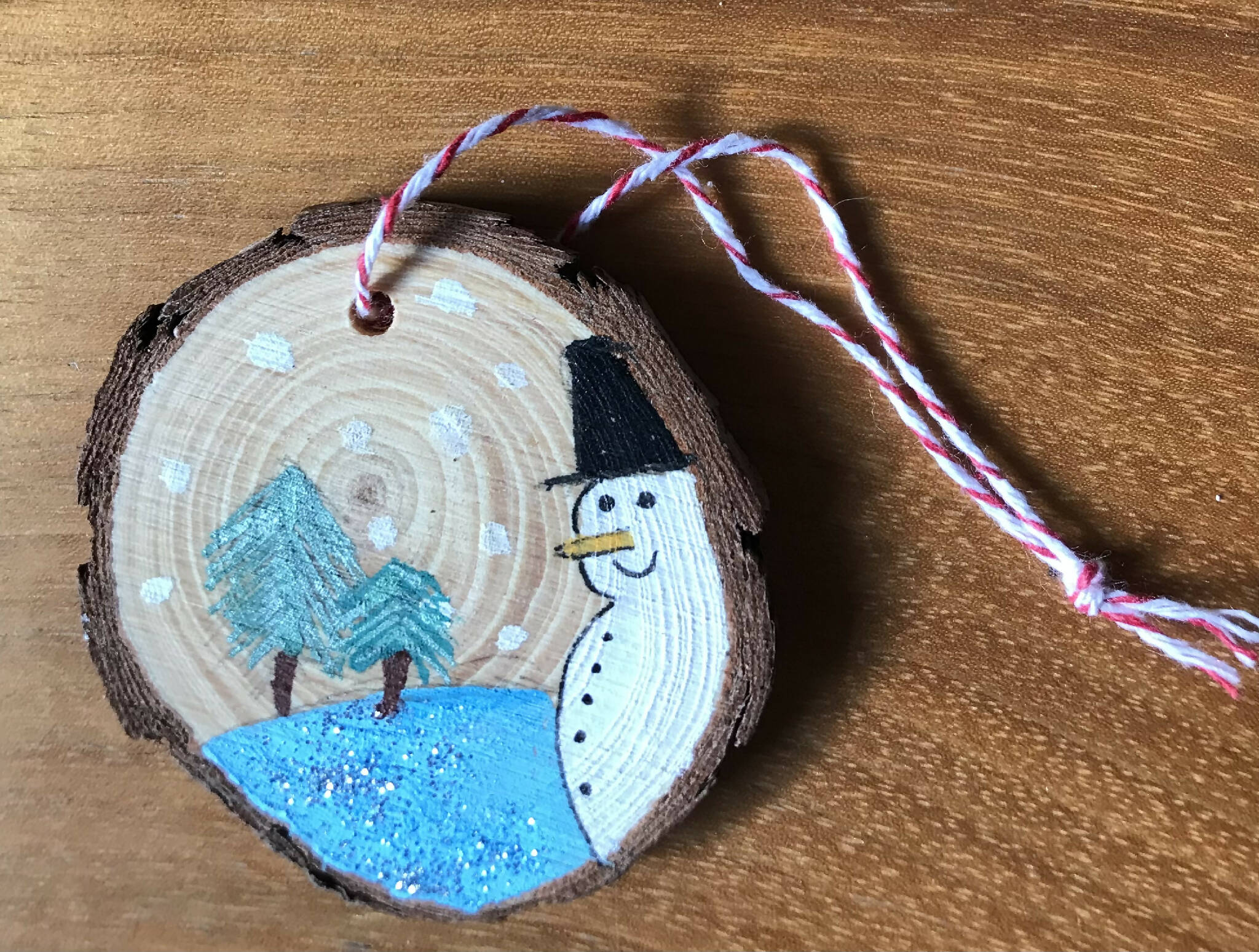 Snowman wood cookie decoration