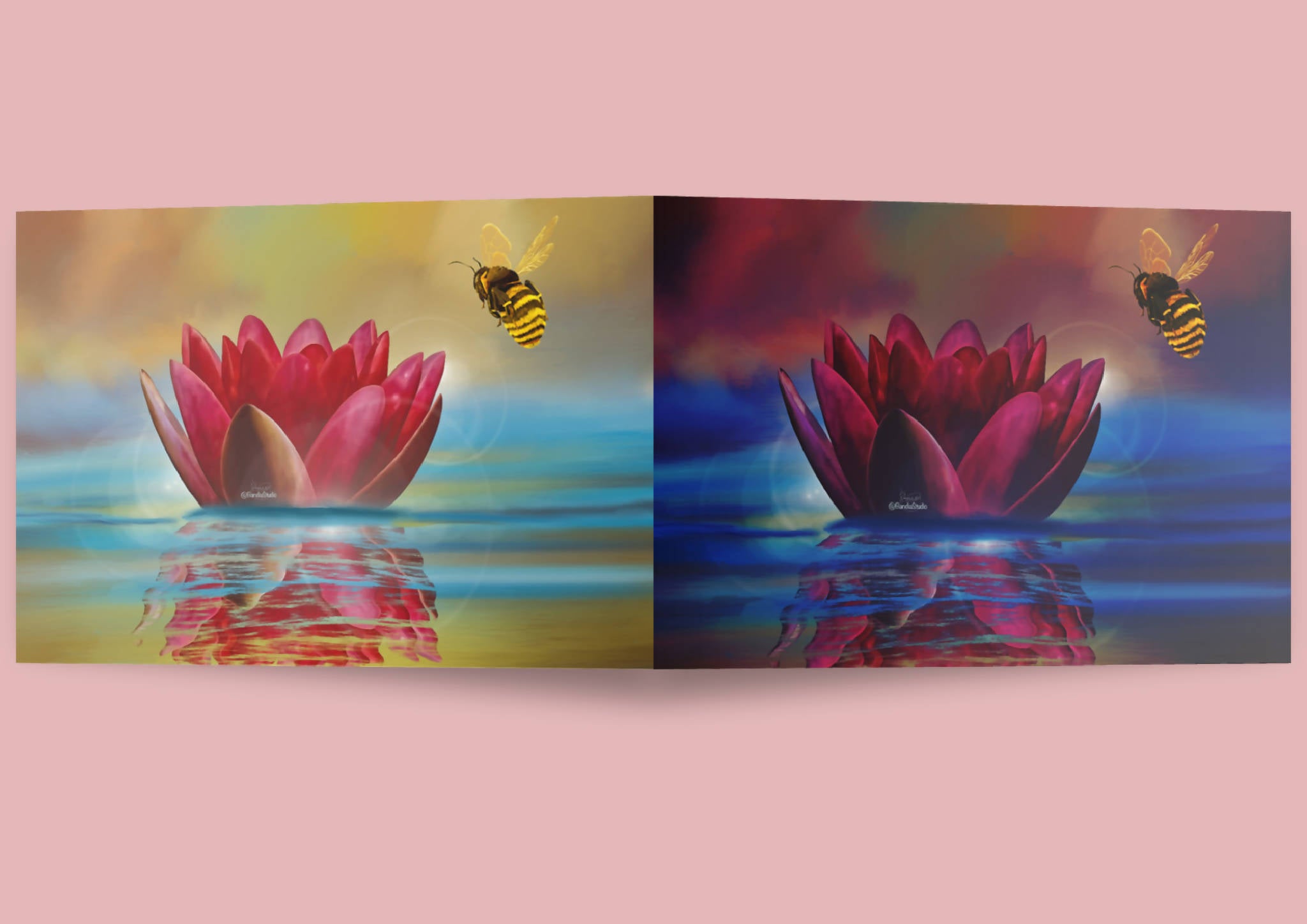 Waterlily and Bee Ocean Reflection | Digital Art Print | Midnight Halloween Decoration | Christmas Gift Ideas
