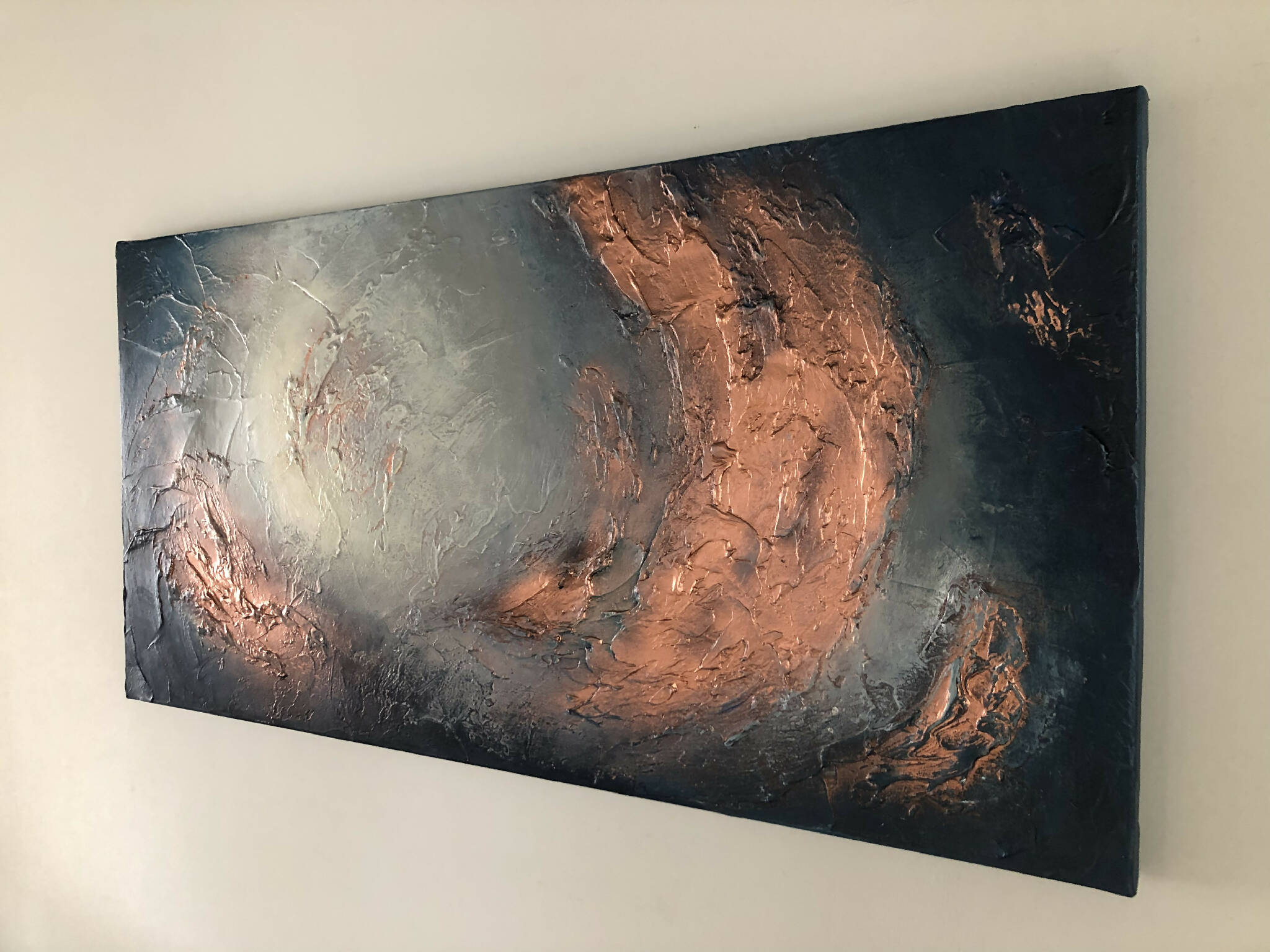 MOONSCAPE - Textured wall art in navy and copper
