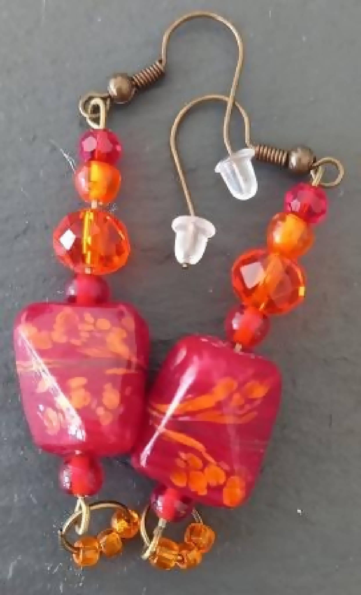 Earrings - Red and Orange Beaded