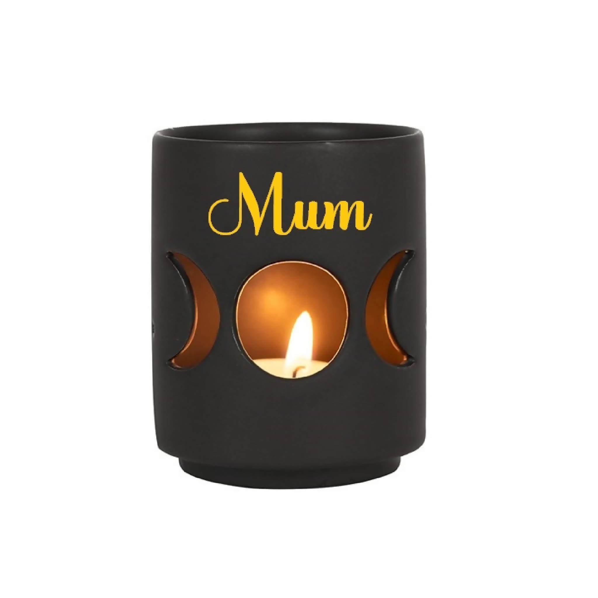PERSONALISED BLACK TRIPLE MOON CUT OUT TEALIGHT HOLDER