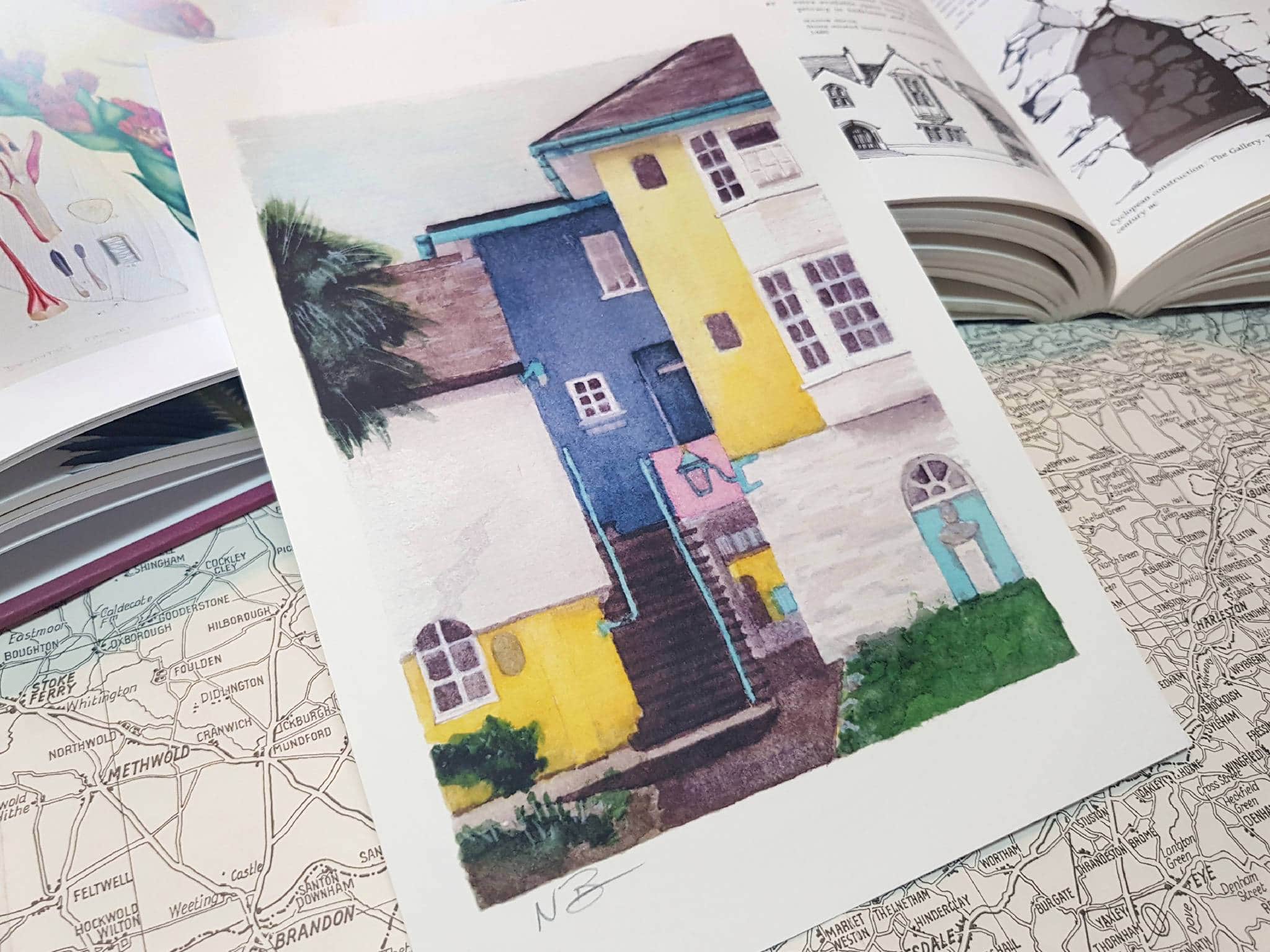Hand-painted watercolour prints of Portmeirion