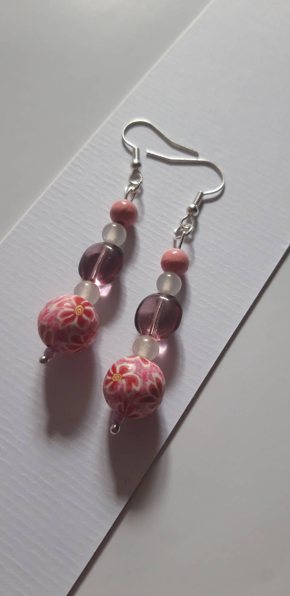 Pink wooden bead earrings