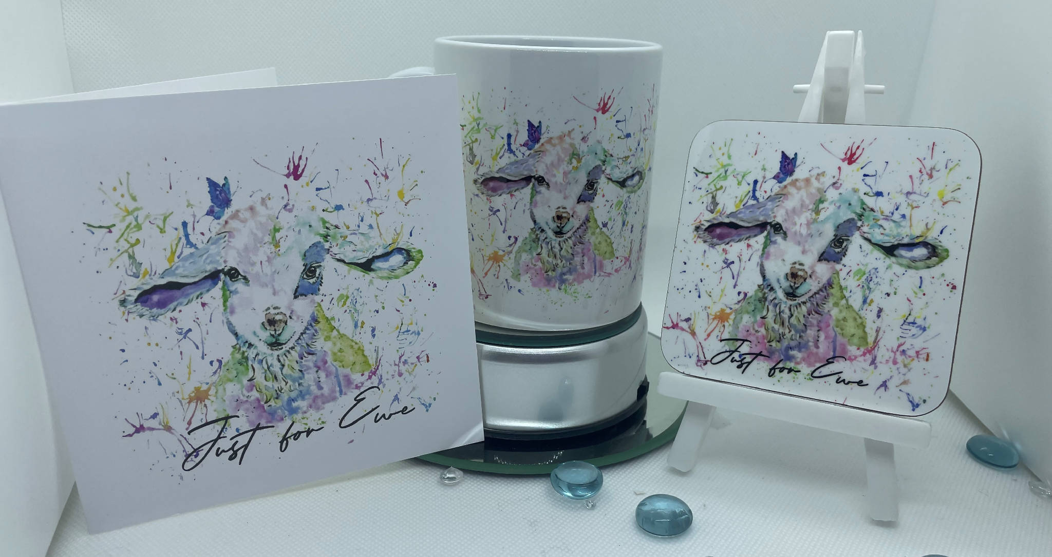 Adorable lamb mug, coaster & card gift set