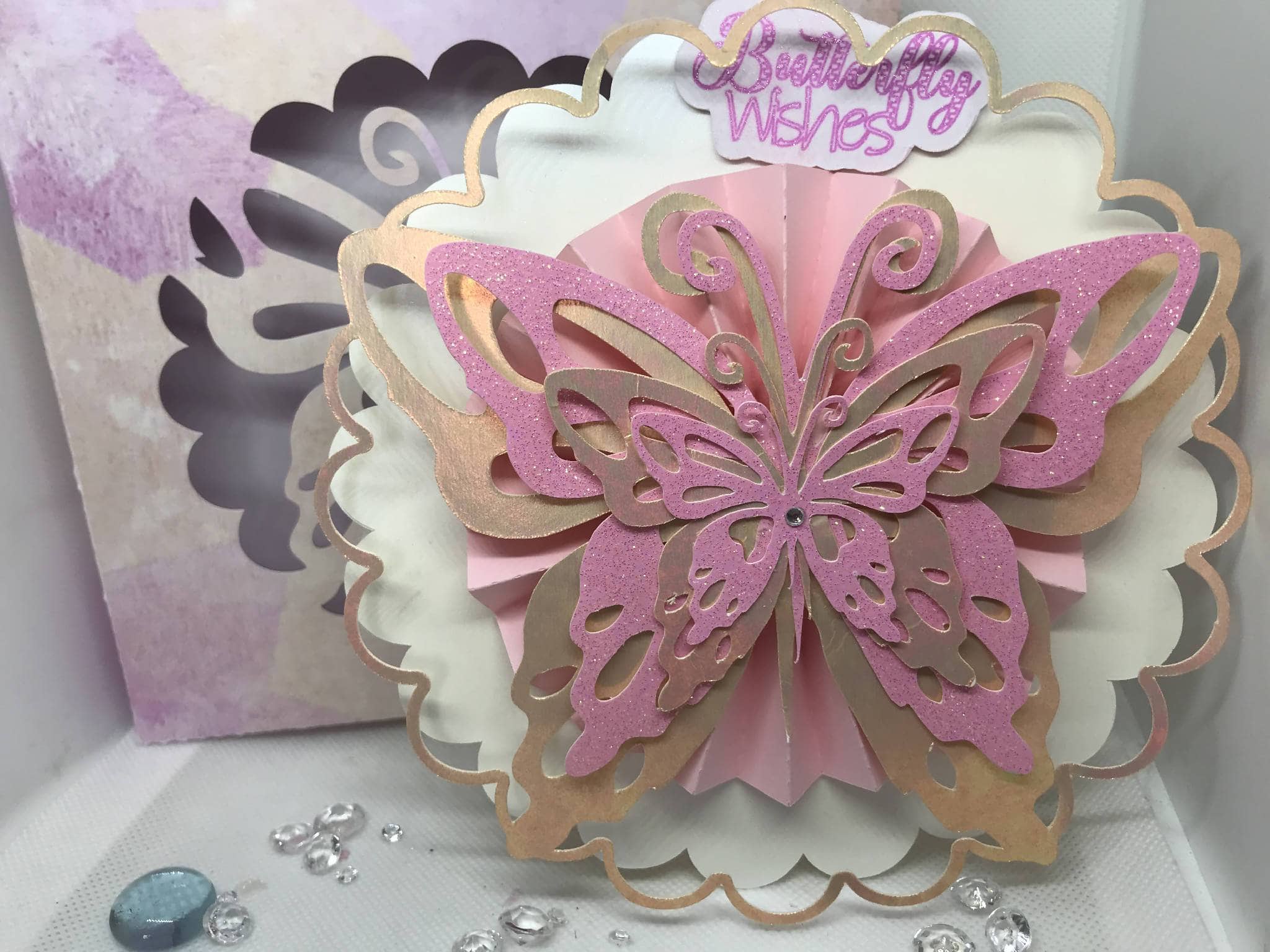 Beautiful Butterfly Wishes 3D rocker card & box handmade