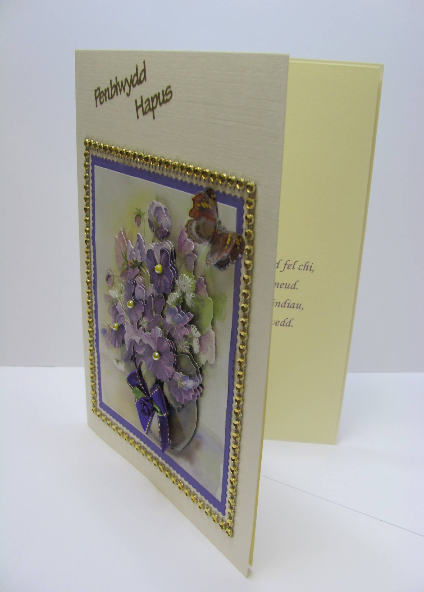 Welsh Decoupage 3D Vase of Flowers Birthday Card