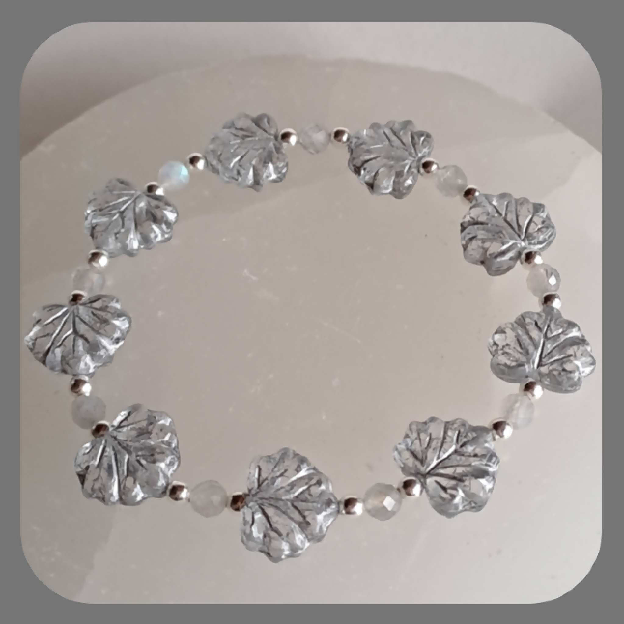 Czech glass, Labradorite and sterling silver Maple Leaves bracelet