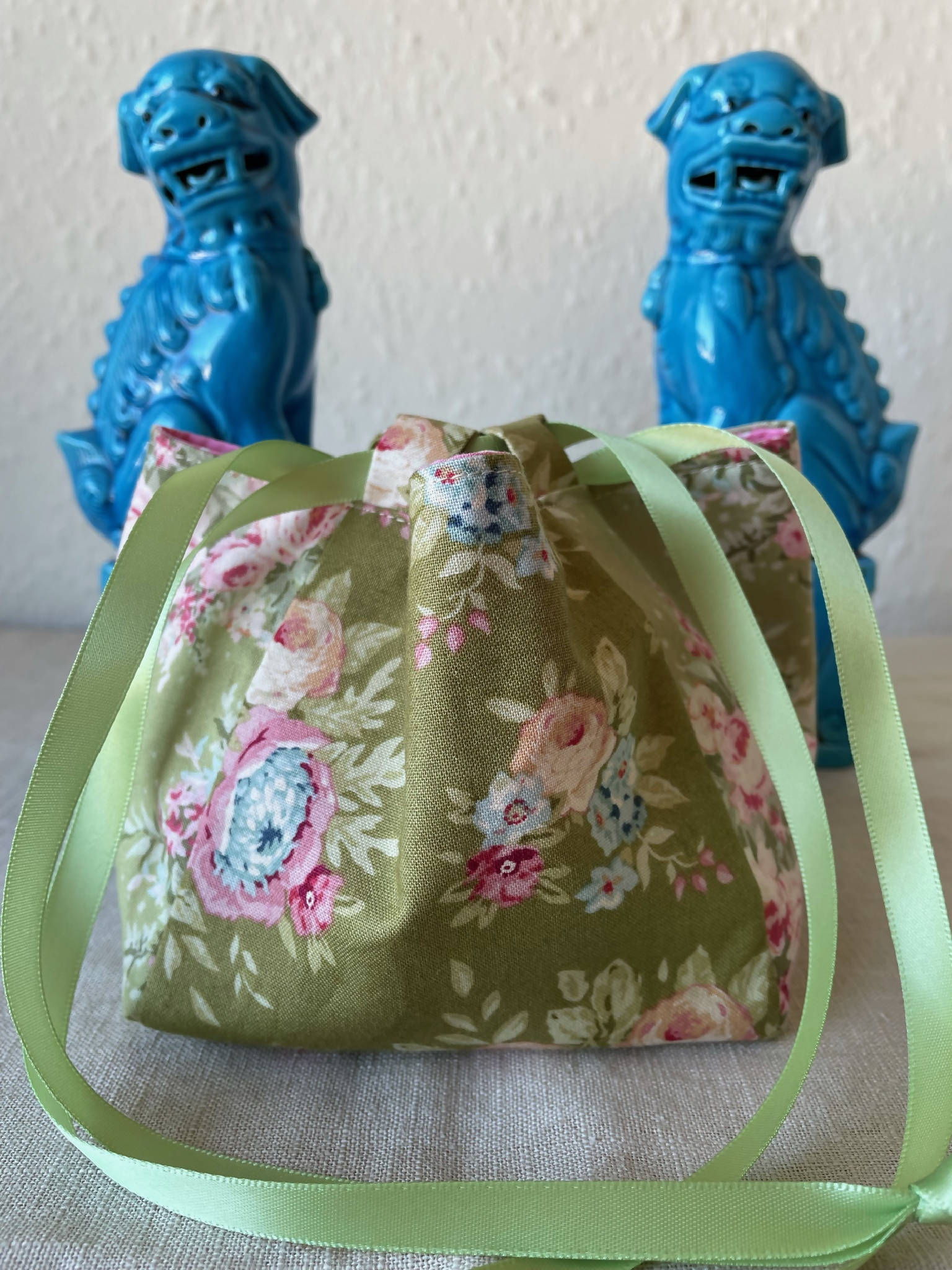 Green and Pink Floral Japanese Rice Bag